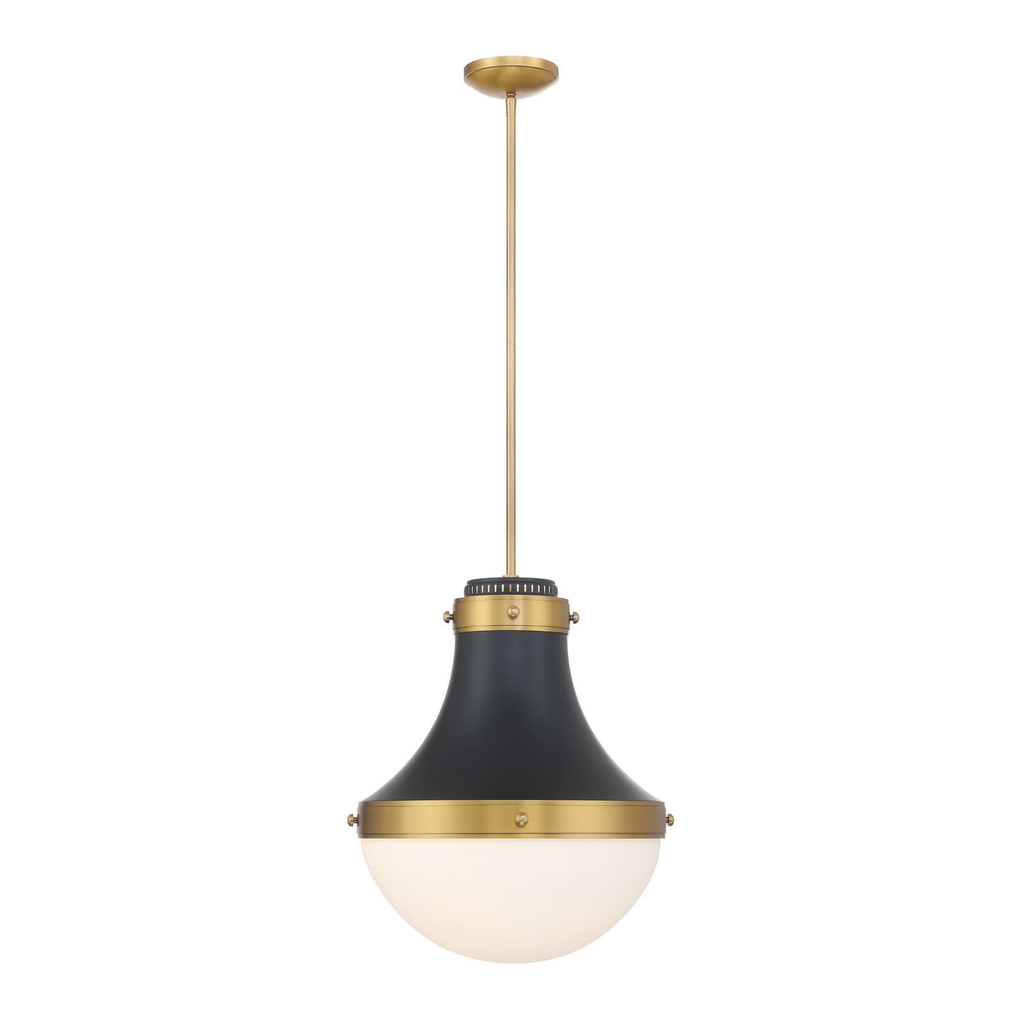 Minka-Lavery Purelight 19 in. Pendant Light, Dark Matte Black & Legacy Brass with Etched Opal Glass