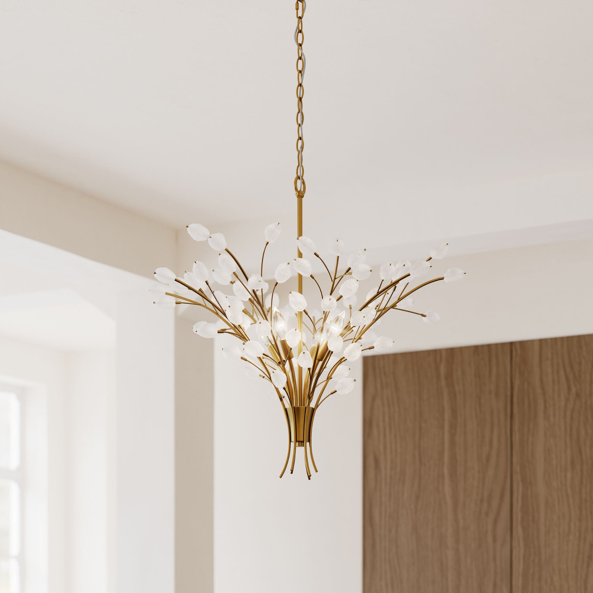 Minka-Lavery Ramus 30 in. 4-Light Chandelier, Painted Legacy Brass & Crystalline Quartz