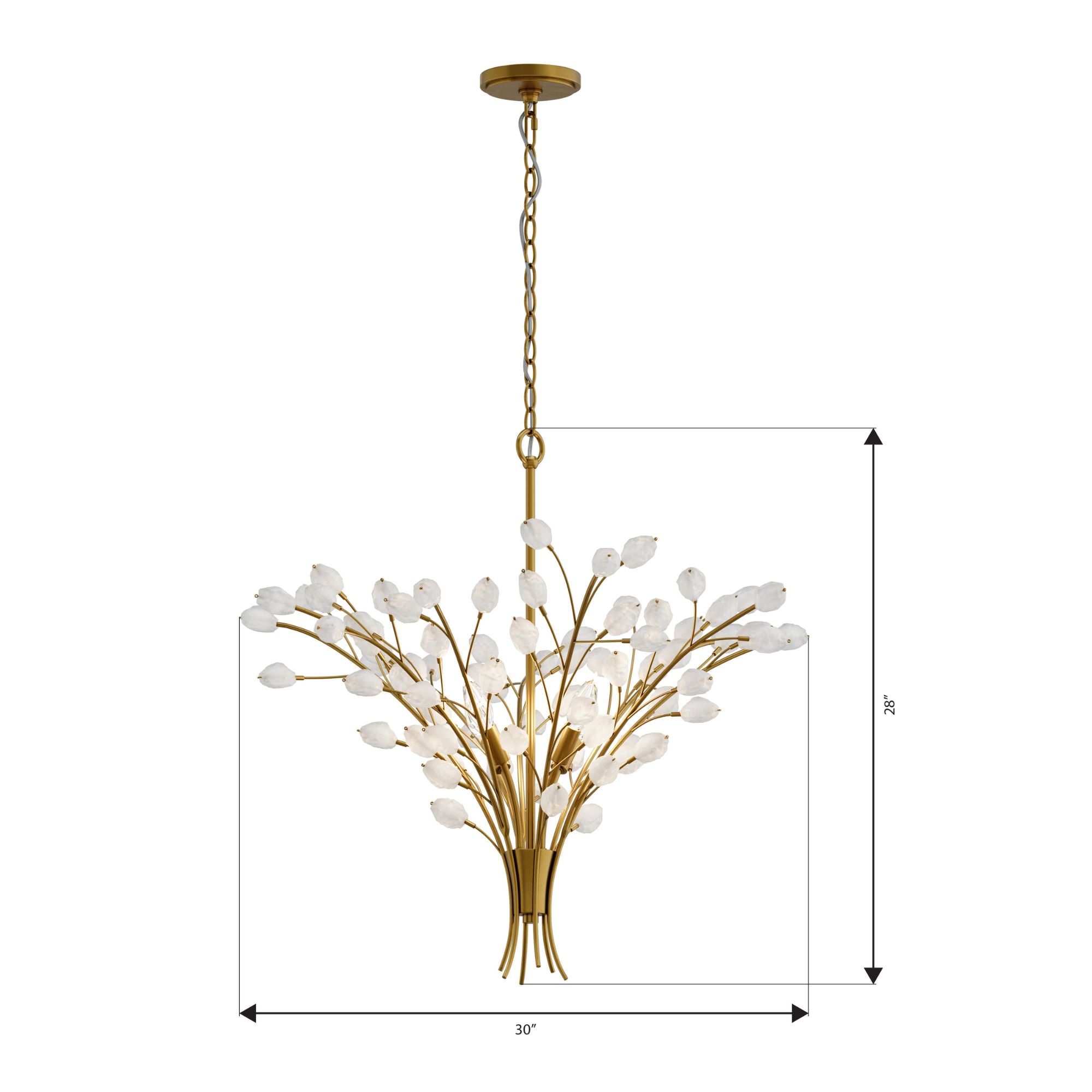 Minka-Lavery Ramus 30 in. 4-Light Chandelier, Painted Legacy Brass & Crystalline Quartz