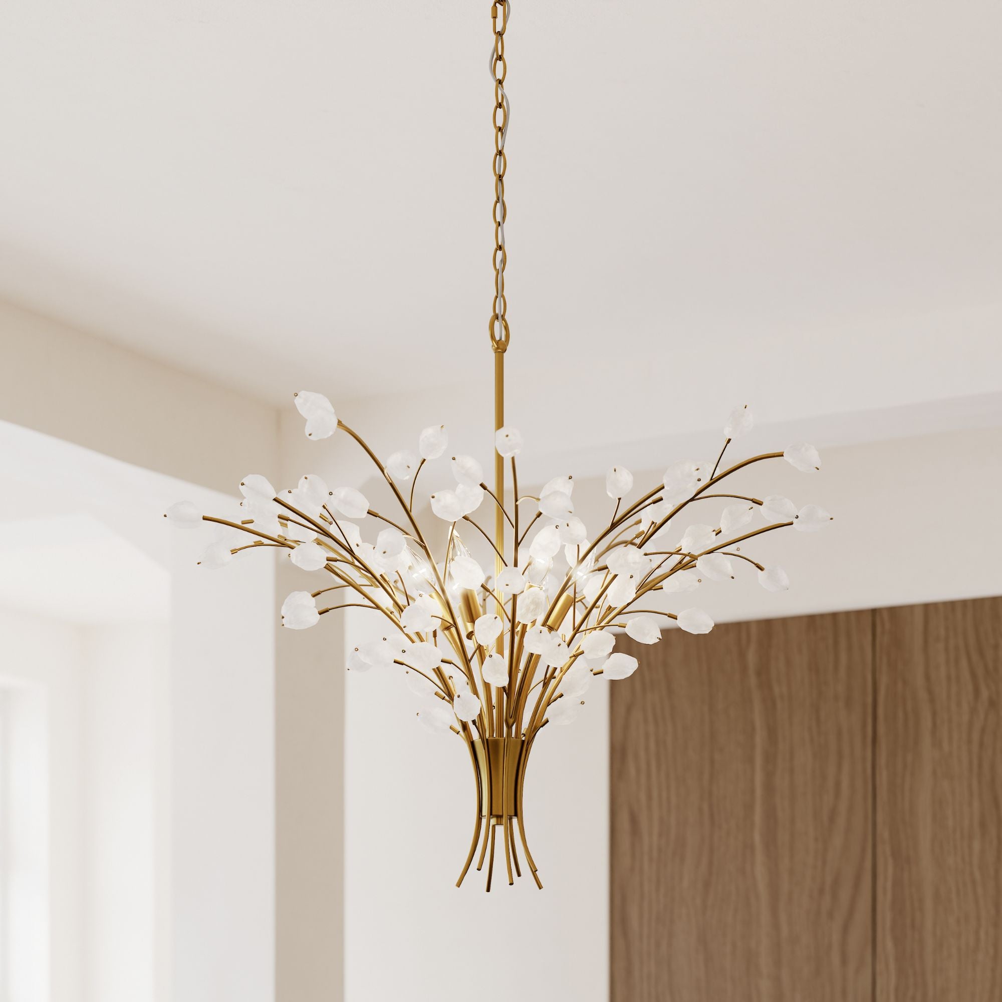 Minka-Lavery Ramus 36 in. 6-Light Chandelier, Painted Legacy Brass with Crystalline Quartz Accents