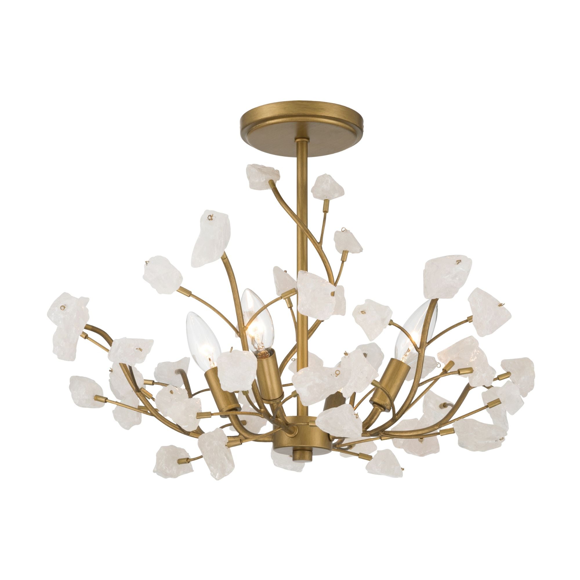 Minka-Lavery Ramus 22 in. 4-Light Semi-Flush Mount, Painted Legacy Brass & Crystalline Quartz