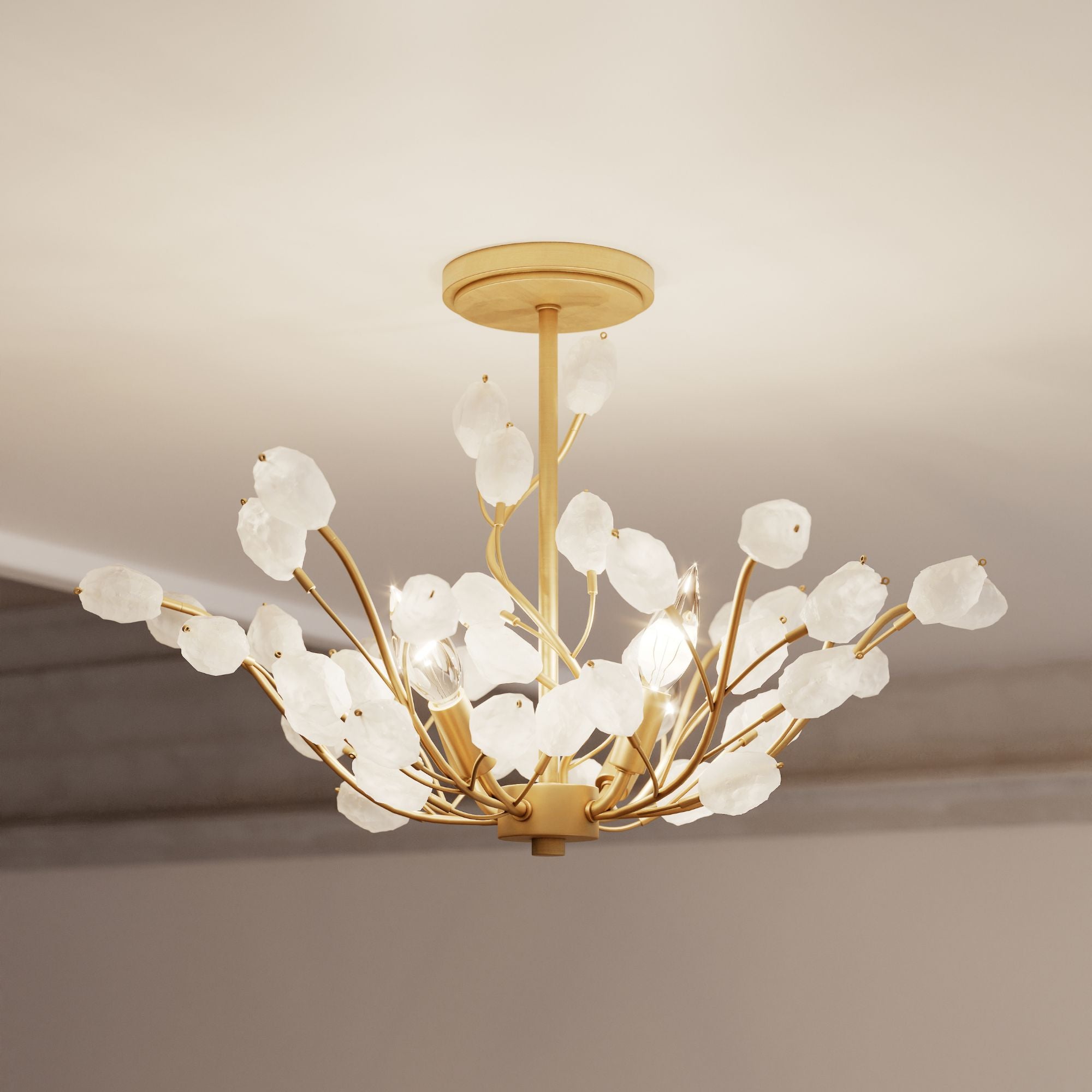 Minka-Lavery Ramus 22 in. 4-Light Semi-Flush Mount, Painted Legacy Brass & Crystalline Quartz
