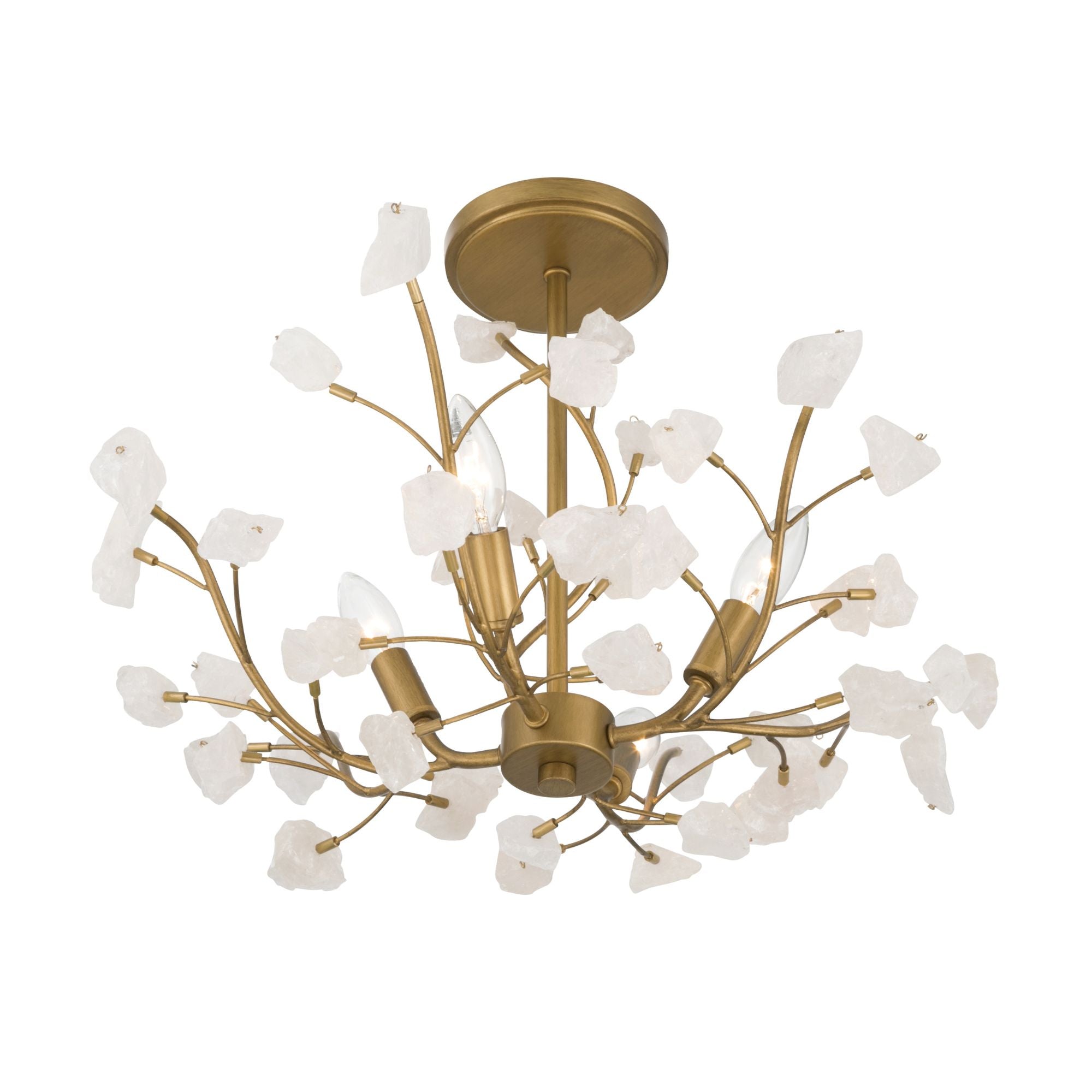 Minka-Lavery Ramus 22 in. 4-Light Semi-Flush Mount, Painted Legacy Brass & Crystalline Quartz