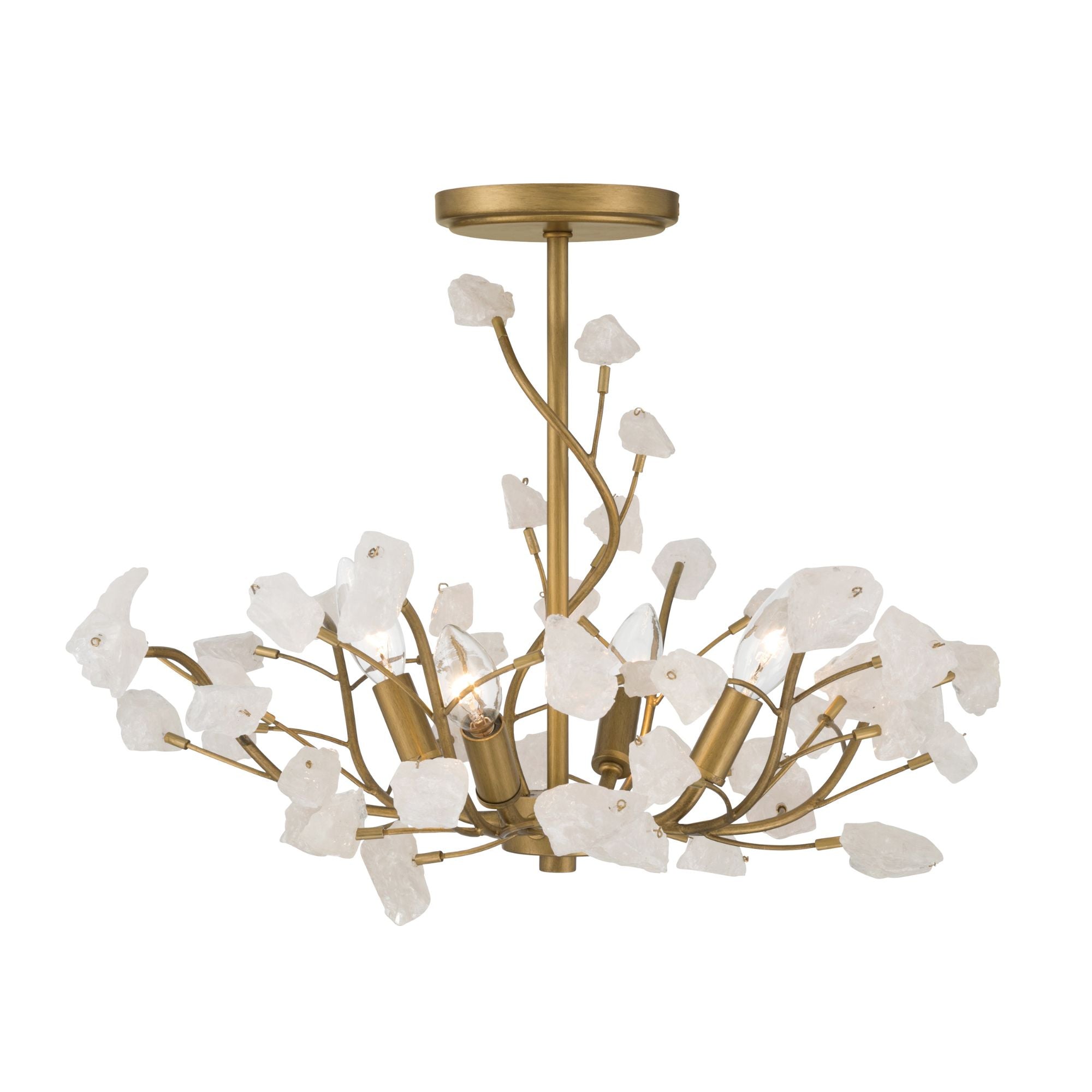 Minka-Lavery Ramus 22 in. 4-Light Semi-Flush Mount, Painted Legacy Brass & Crystalline Quartz