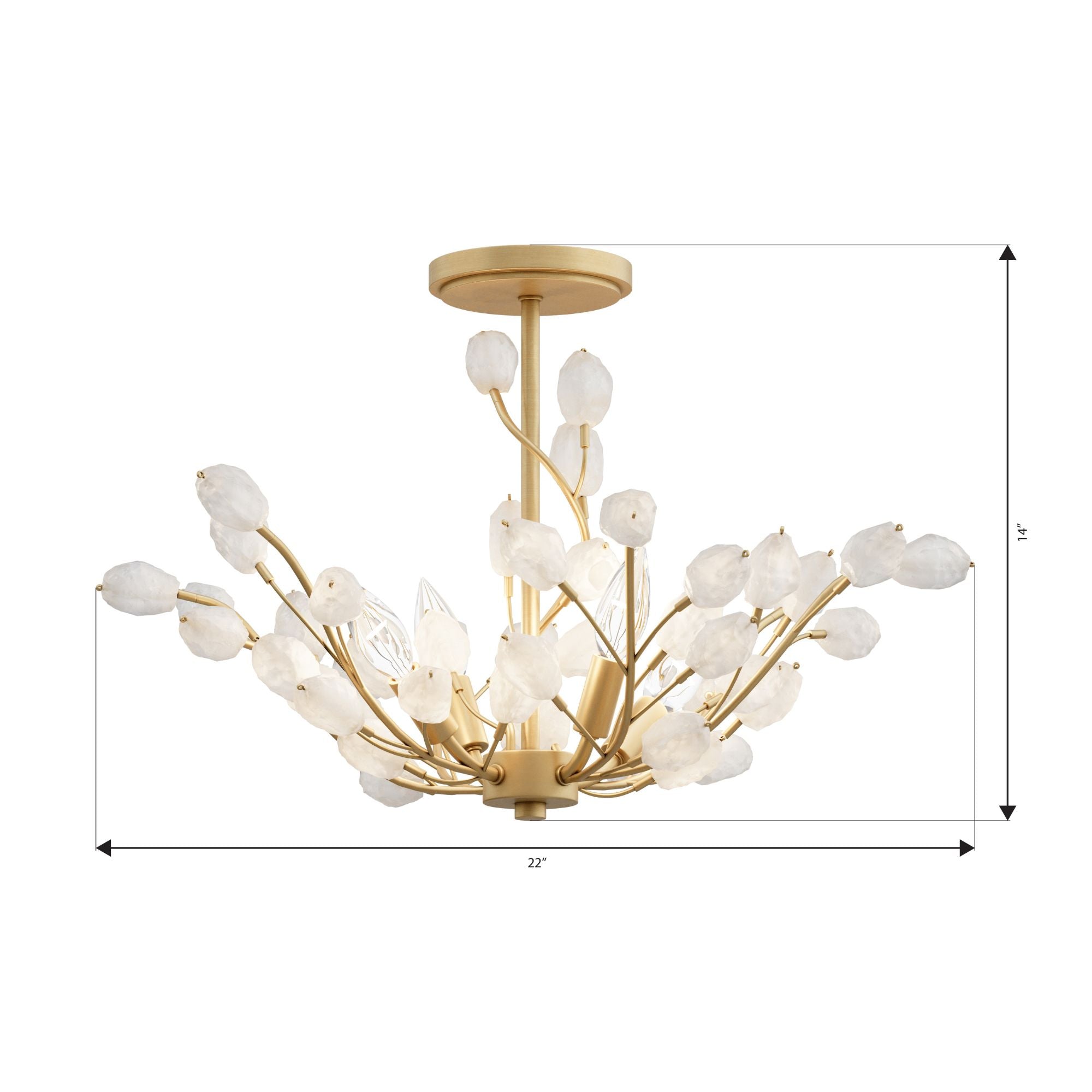 Minka-Lavery Ramus 22 in. 4-Light Semi-Flush Mount, Painted Legacy Brass & Crystalline Quartz
