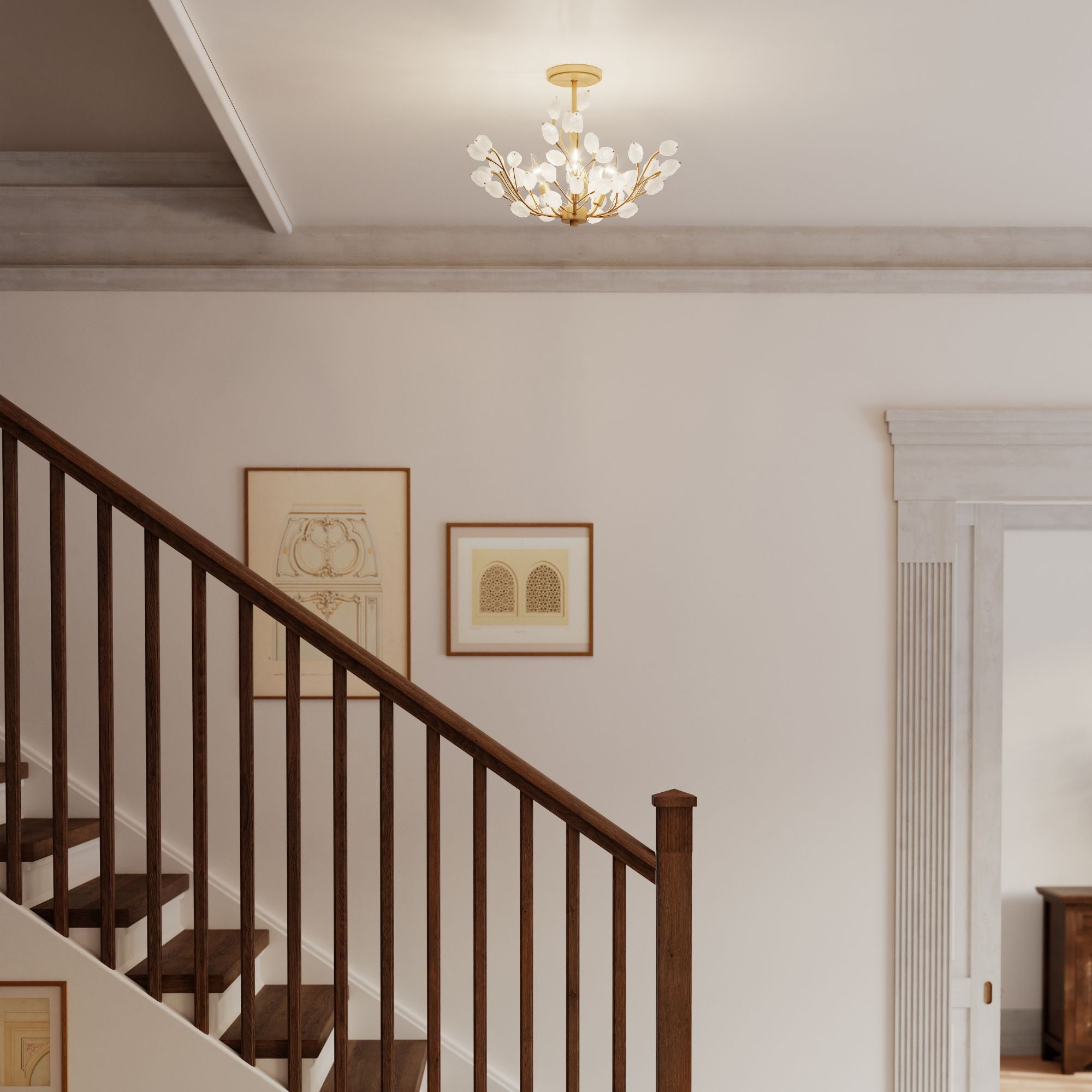 Minka-Lavery Ramus 22 in. 4-Light Semi-Flush Mount, Painted Legacy Brass & Crystalline Quartz