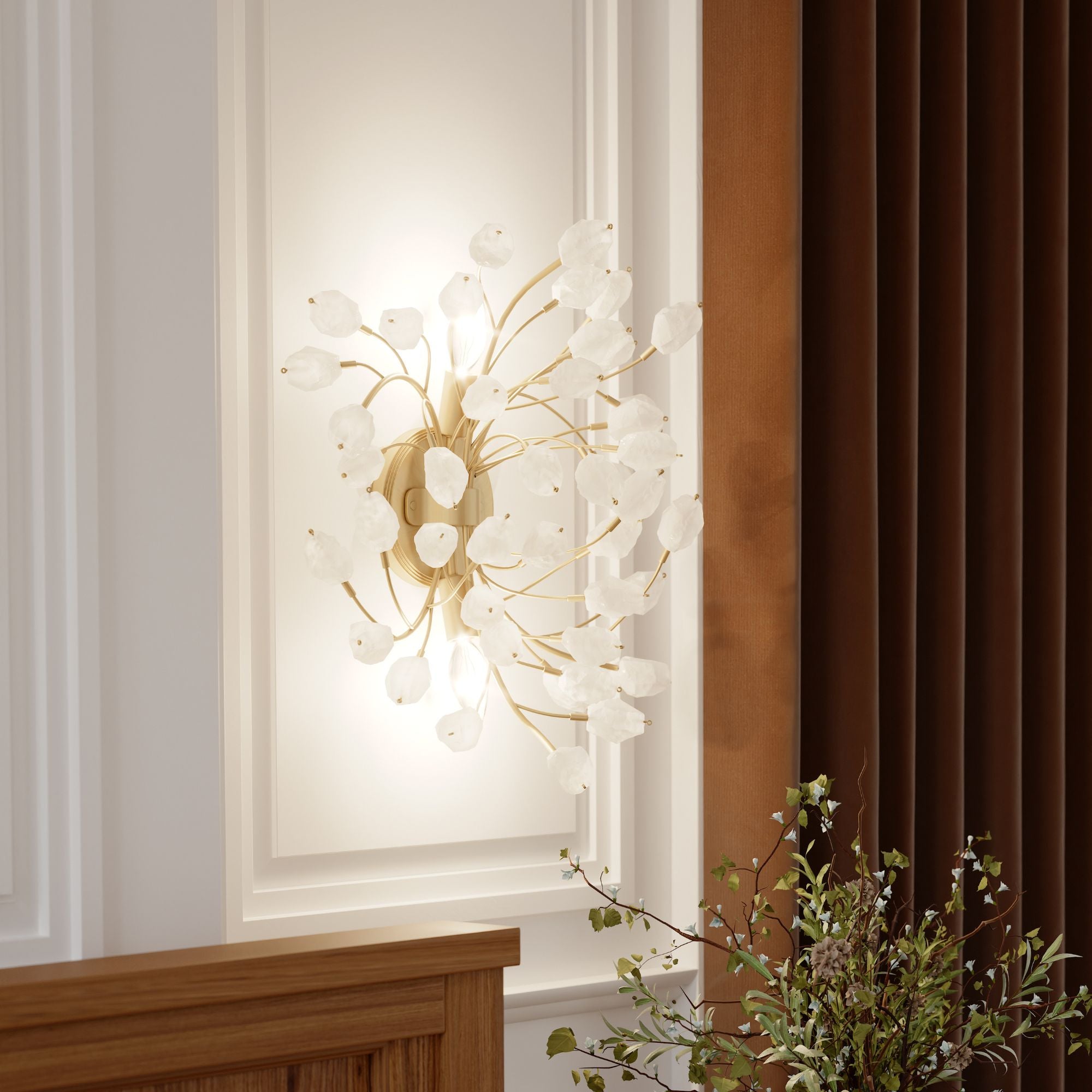 Minka-Lavery Ramus 17.5 in. 2-Light Wall Sconce, Painted Legacy Brass & Crystalline Quartz