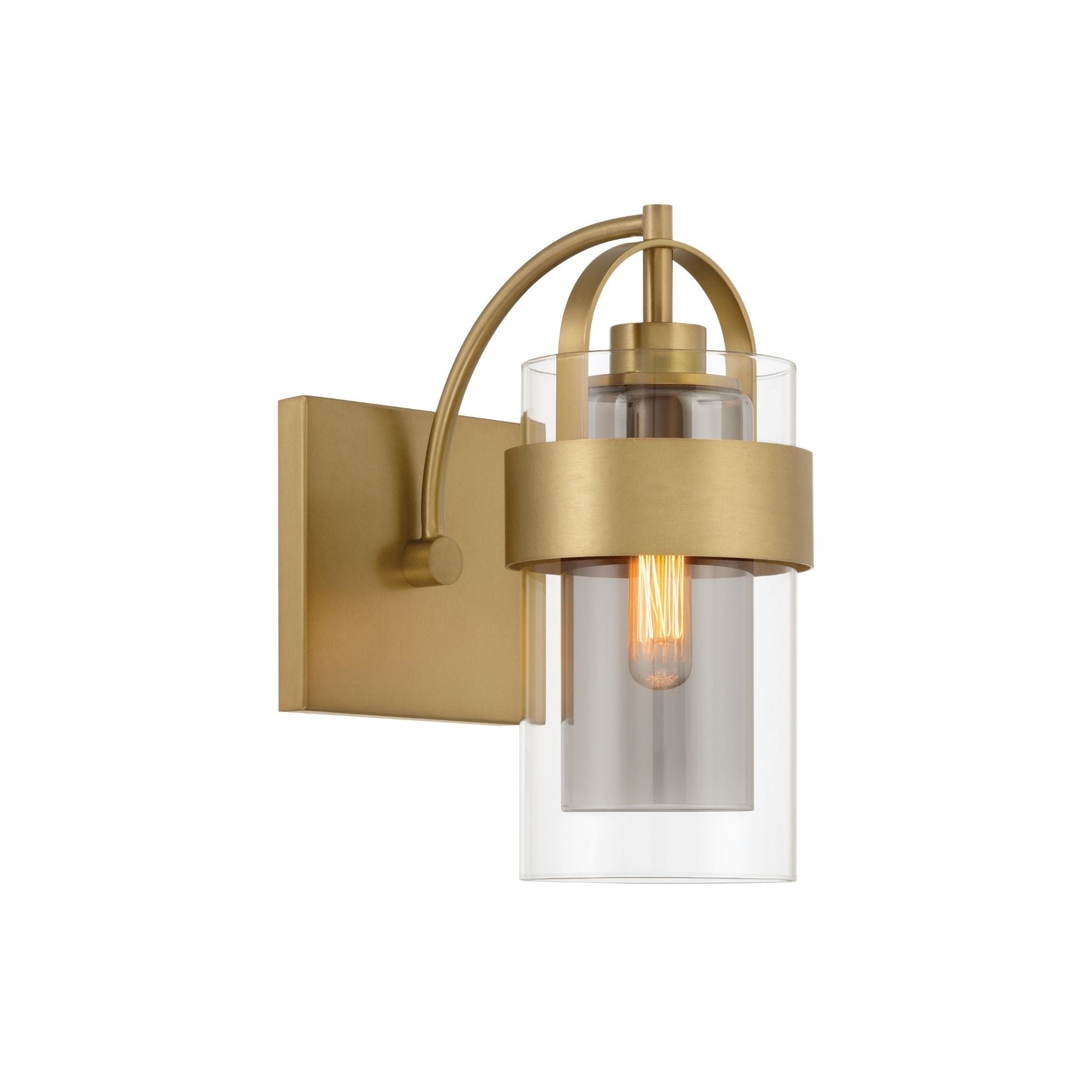 Minka-Lavery Ravik 10.5 in. Bathroom Vanity Light, Legacy Brass with Clear and Grey Glass Cylinder