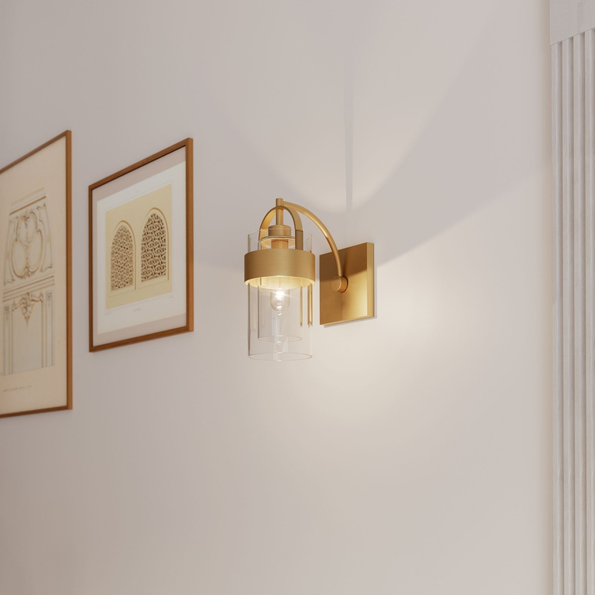 Minka-Lavery Ravik 10.5 in. Bathroom Vanity Light, Legacy Brass with Clear and Grey Glass Cylinder