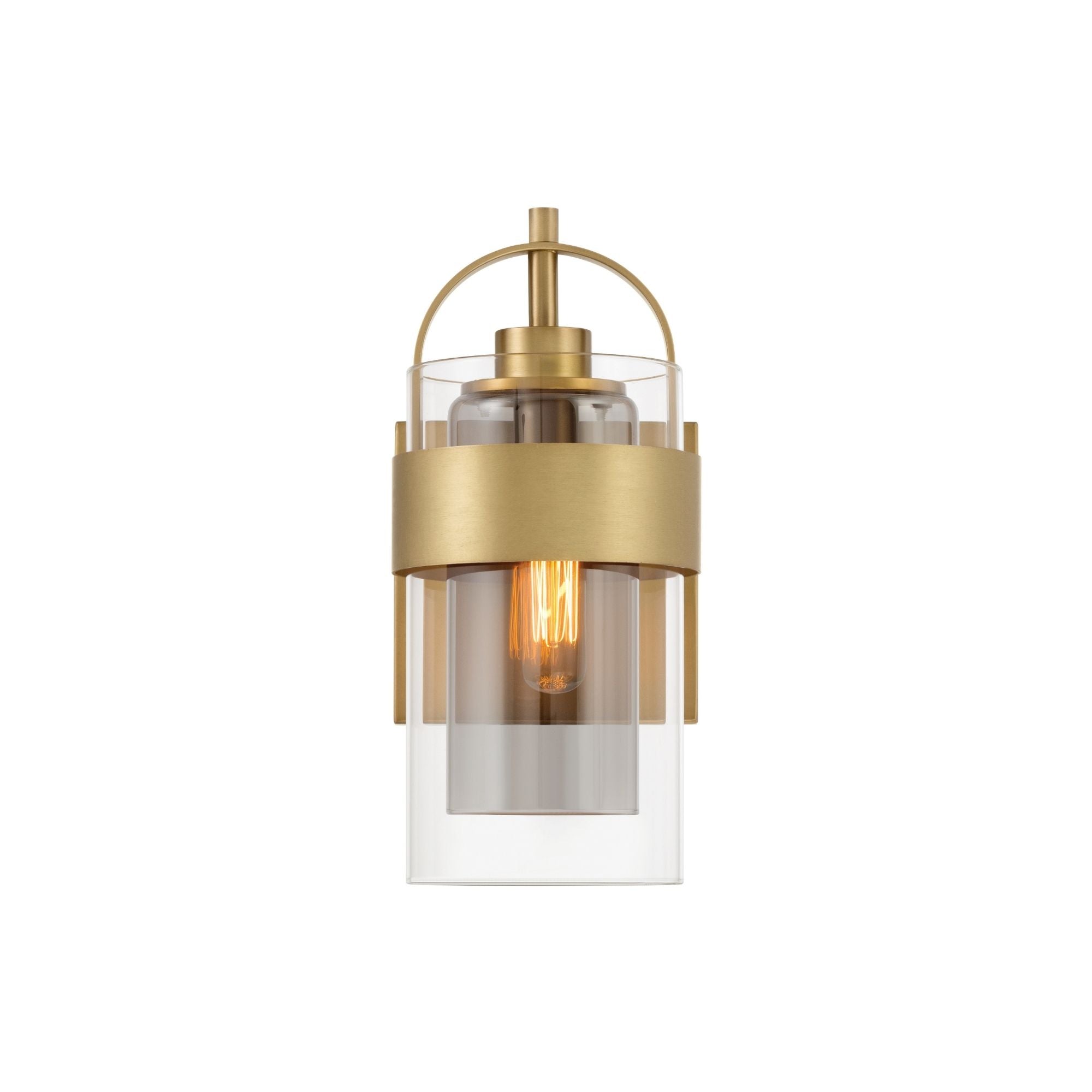 Minka-Lavery Ravik 10.5 in. Bathroom Vanity Light, Legacy Brass with Clear and Grey Glass Cylinder