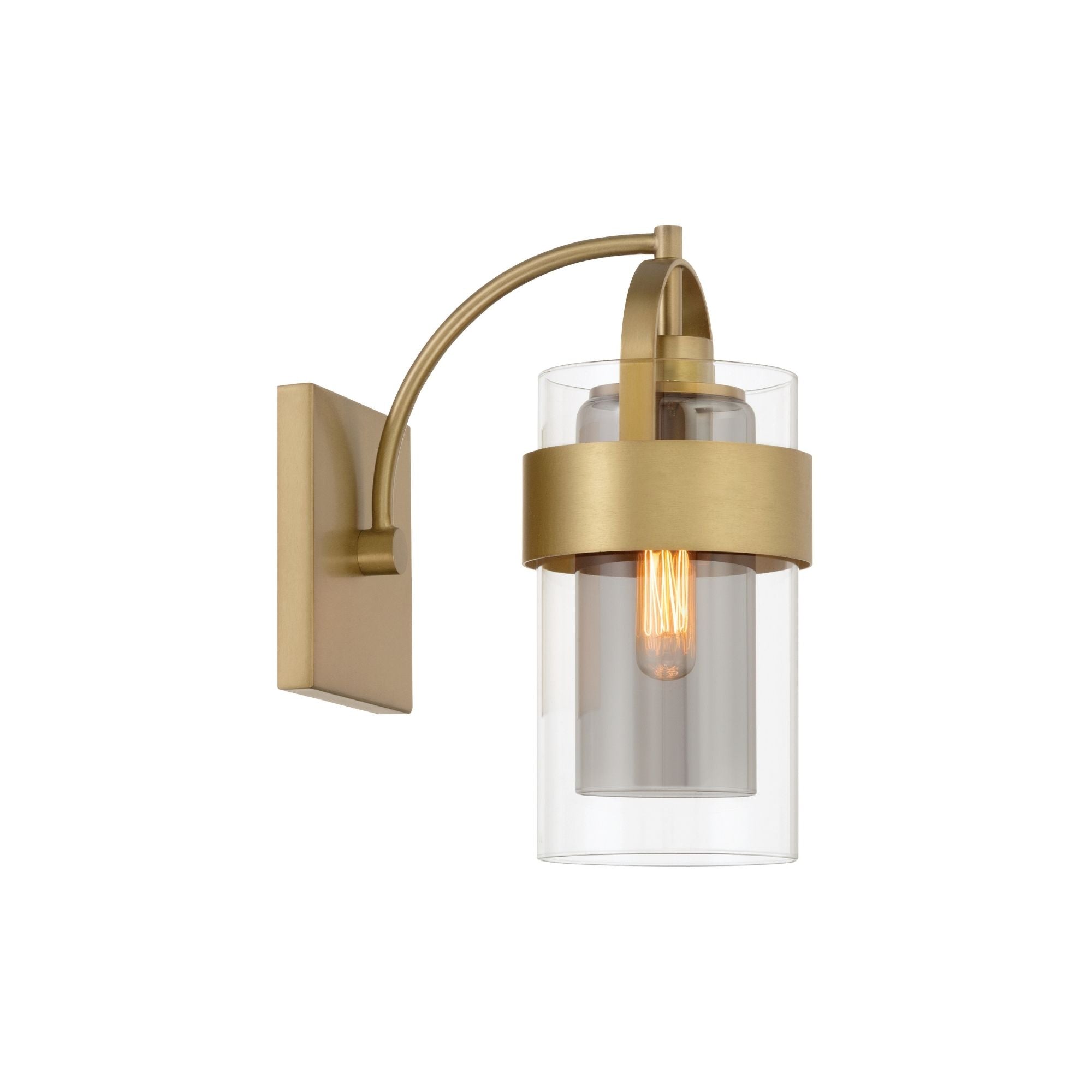 Minka-Lavery Ravik 10.5 in. Bathroom Vanity Light, Legacy Brass with Clear and Grey Glass Cylinder