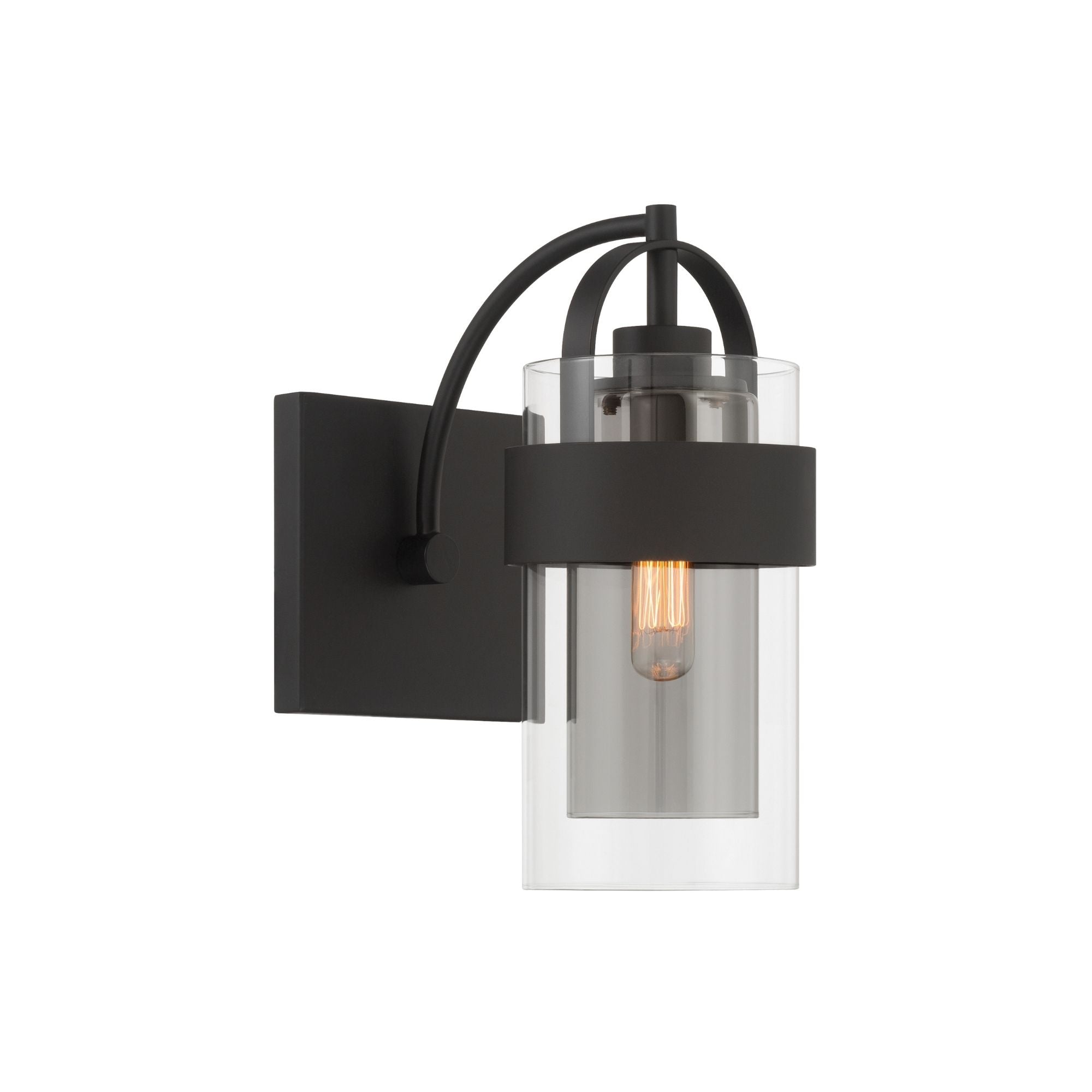 Minka-Lavery Ravik 10.5 in. Bathroom Vanity Light, Dark Matte Black with Clear and Grey Glass Cylinder