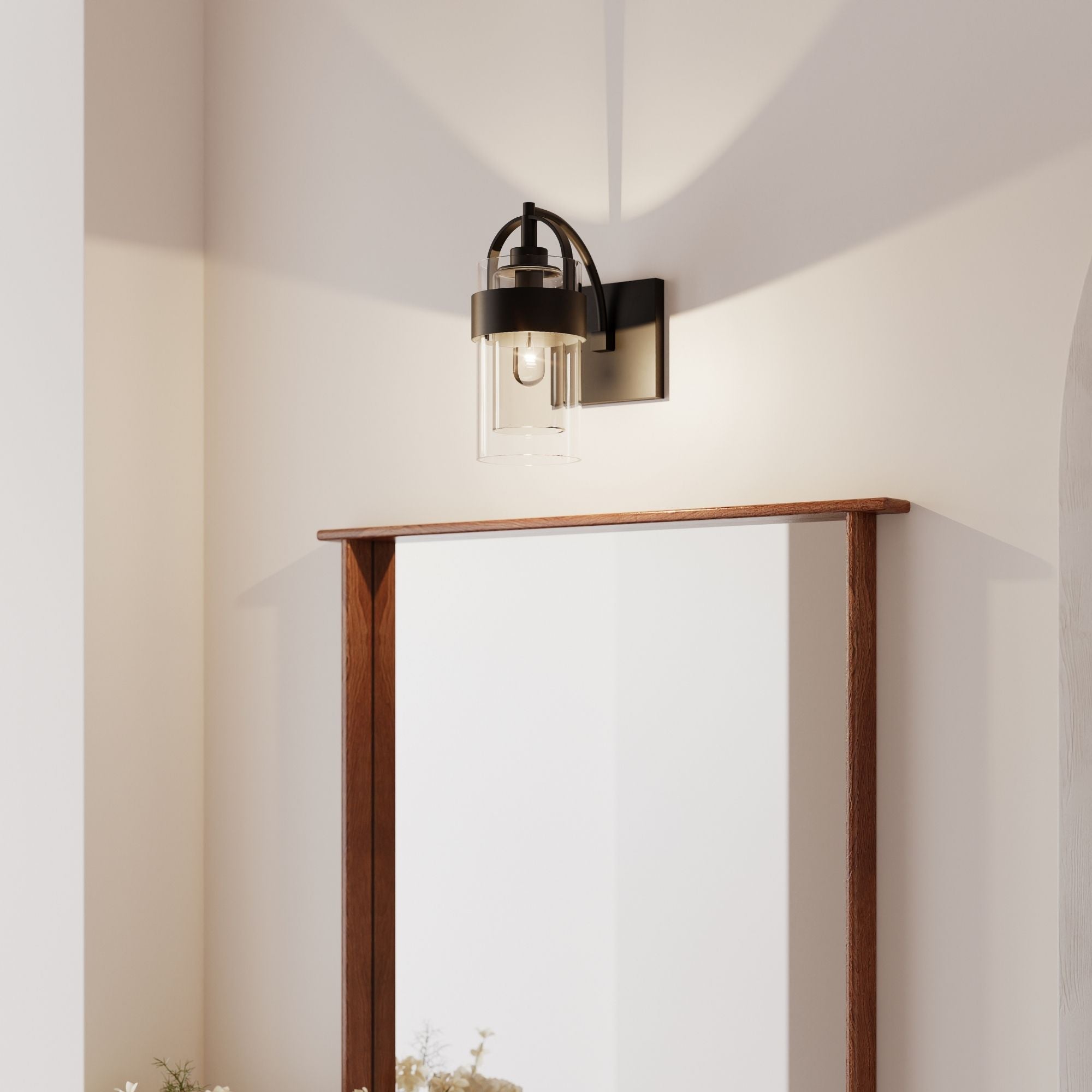 Minka-Lavery Ravik 10.5 in. Bathroom Vanity Light, Dark Matte Black with Clear and Grey Glass Cylinder
