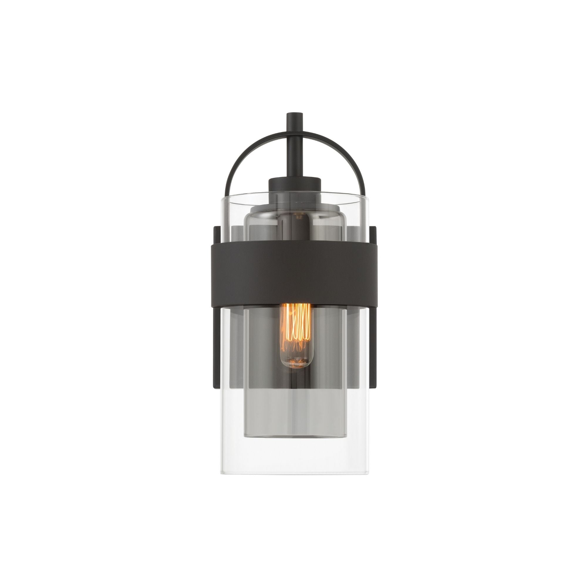 Minka-Lavery Ravik 10.5 in. Bathroom Vanity Light, Dark Matte Black with Clear and Grey Glass Cylinder