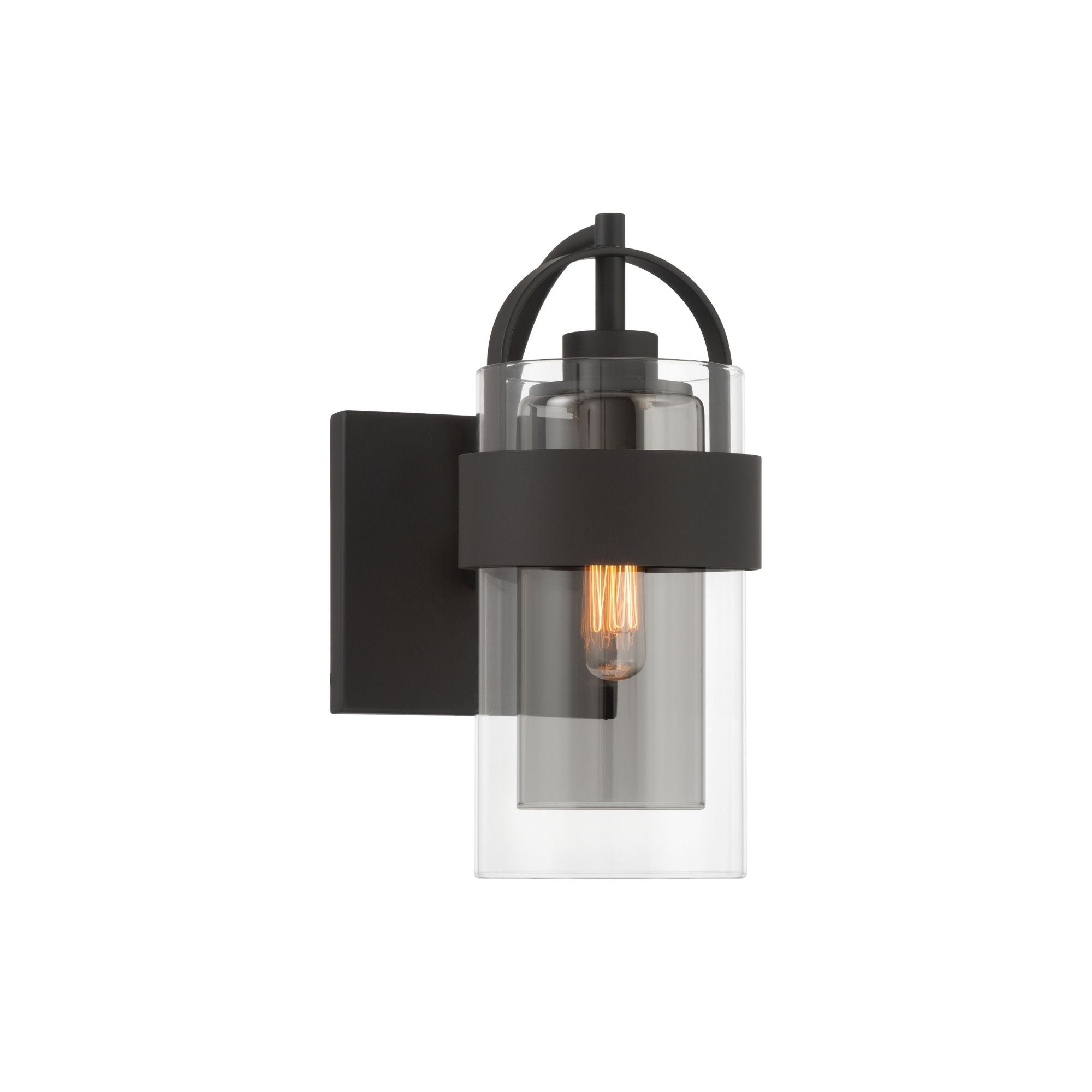 Minka-Lavery Ravik 10.5 in. Bathroom Vanity Light, Dark Matte Black with Clear and Grey Glass Cylinder