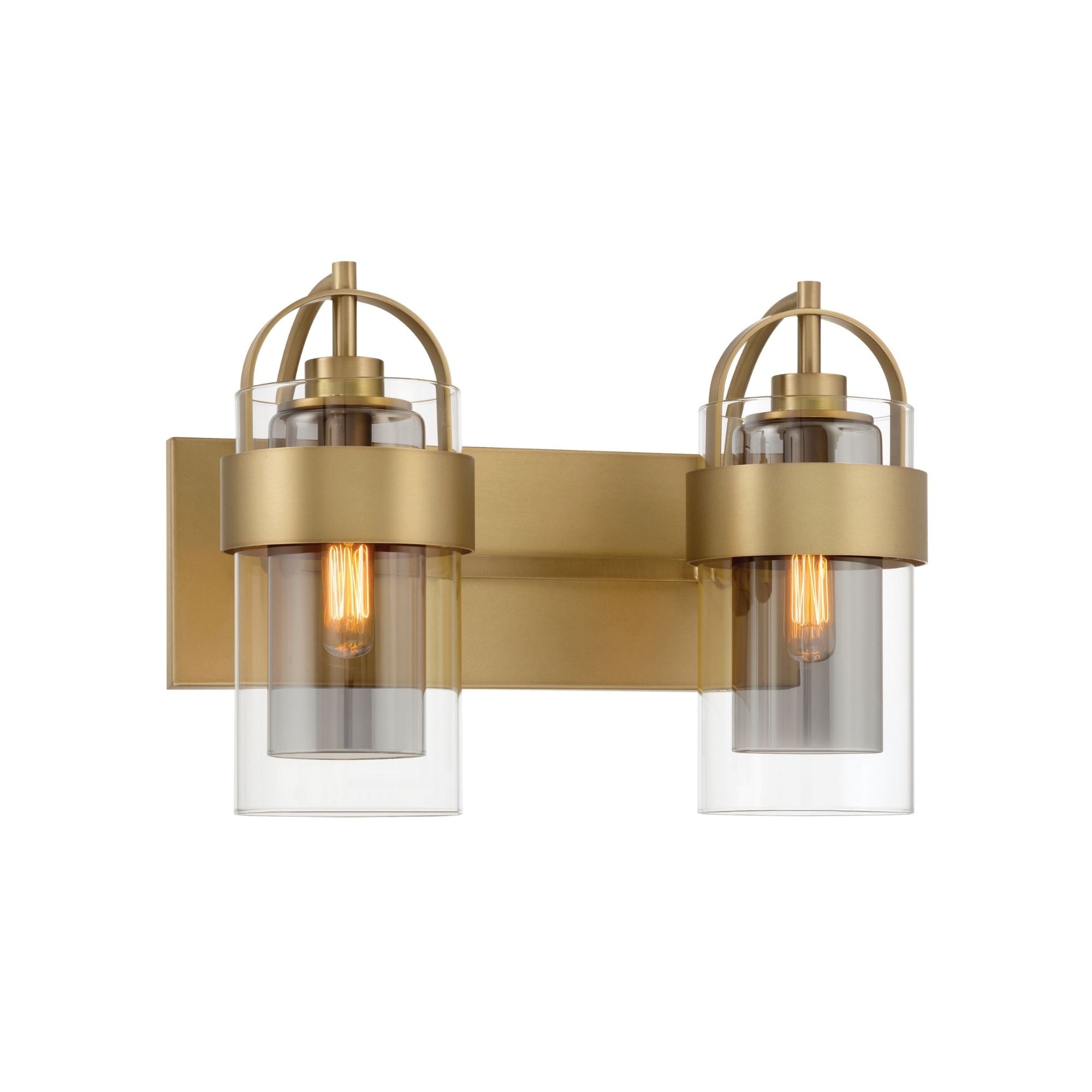 Minka-Lavery Ravik 14.25 in. 2-Light Vanity, Legacy Brass with Clear and Grey Glass Cylinder