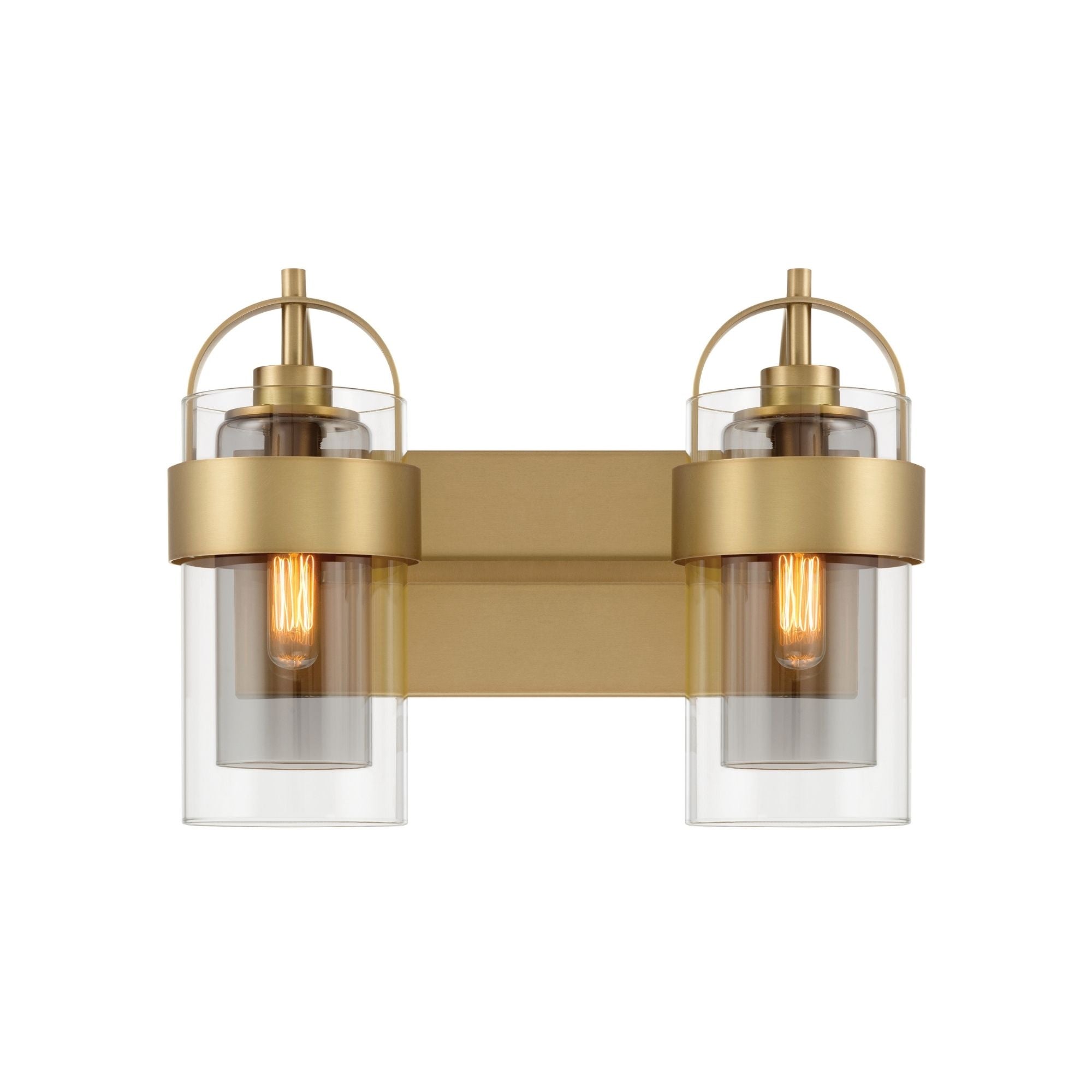 Minka-Lavery Ravik 14.25 in. 2-Light Vanity, Legacy Brass with Clear and Grey Glass Cylinder