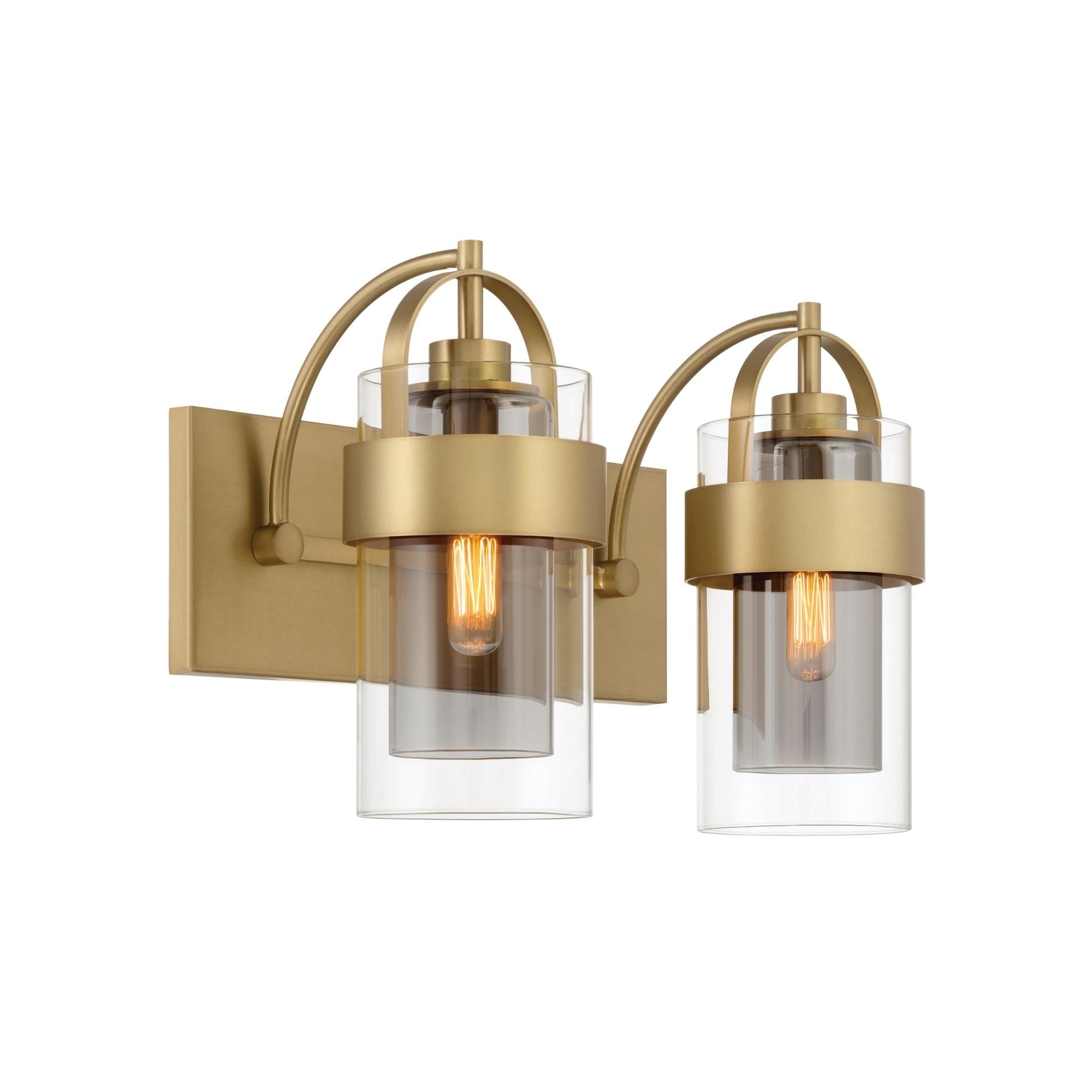 Minka-Lavery Ravik 14.25 in. 2-Light Vanity, Legacy Brass with Clear and Grey Glass Cylinder