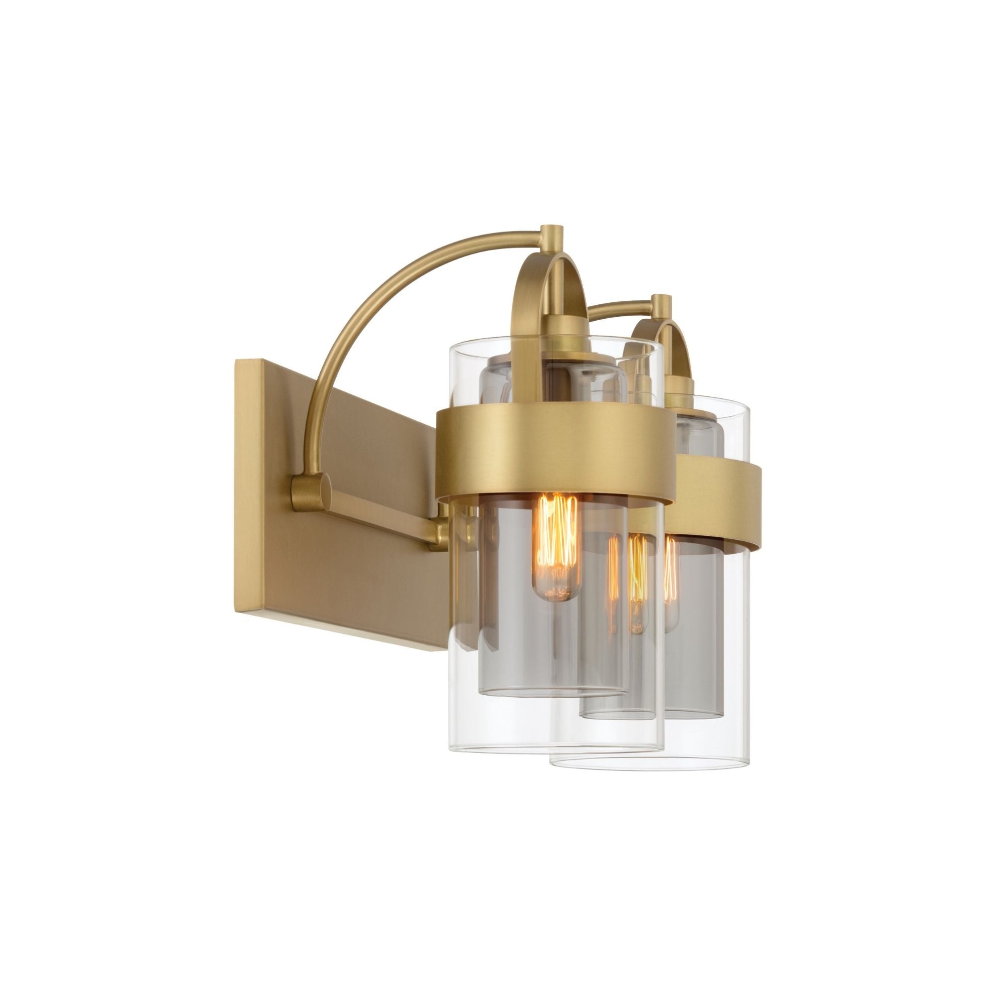 Minka-Lavery Ravik 14.25 in. 2-Light Vanity, Legacy Brass with Clear and Grey Glass Cylinder