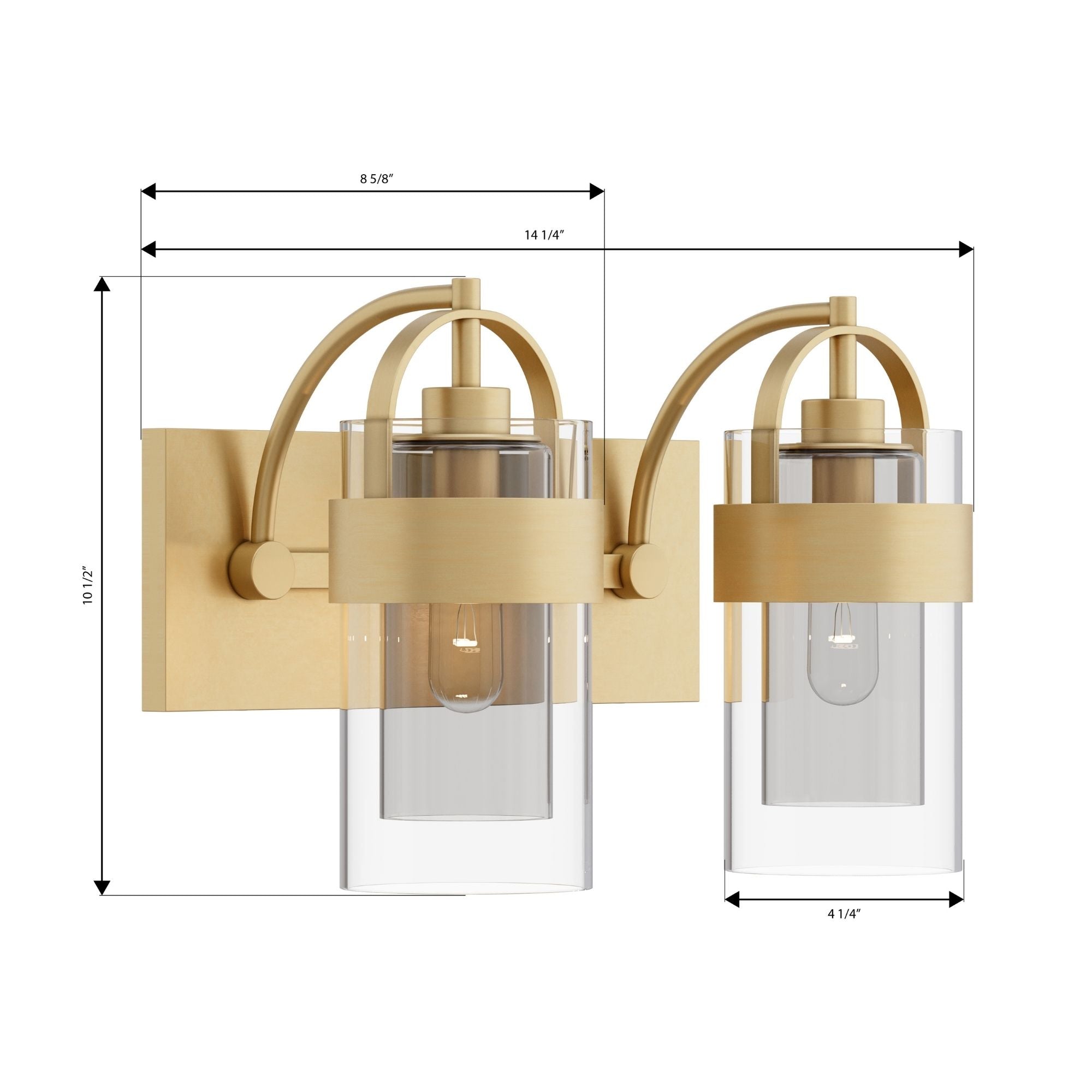 Minka-Lavery Ravik 14.25 in. 2-Light Vanity, Legacy Brass with Clear and Grey Glass Cylinder