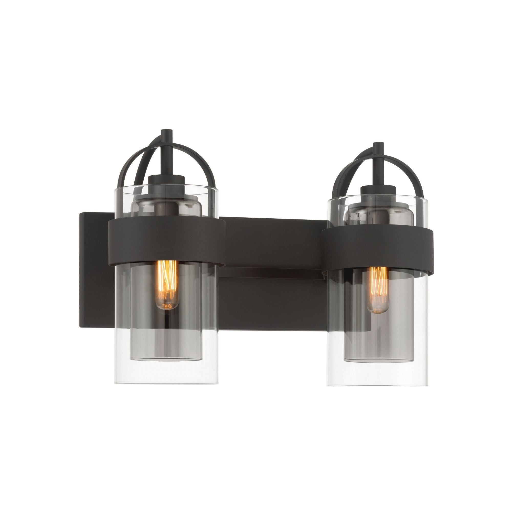 Minka-Lavery Ravik 14.25 in. 2-Light Vanity, Dark Matte Black with Clear and Grey Glass Cylinder
