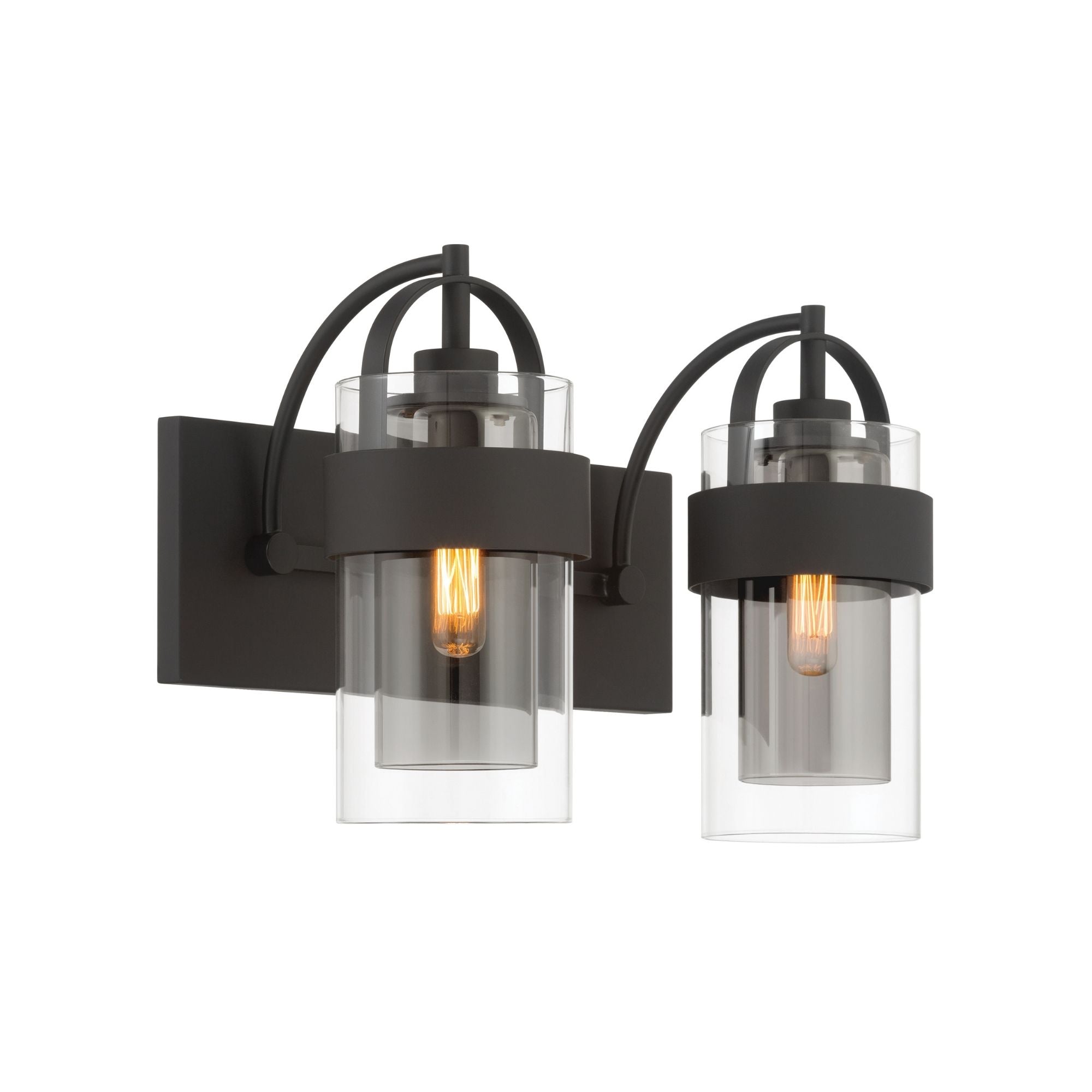 Minka-Lavery Ravik 14.25 in. 2-Light Vanity, Dark Matte Black with Clear and Grey Glass Cylinder