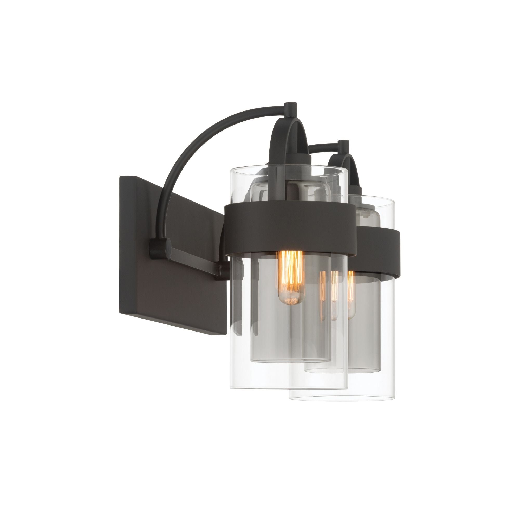 Minka-Lavery Ravik 14.25 in. 2-Light Vanity, Dark Matte Black with Clear and Grey Glass Cylinder