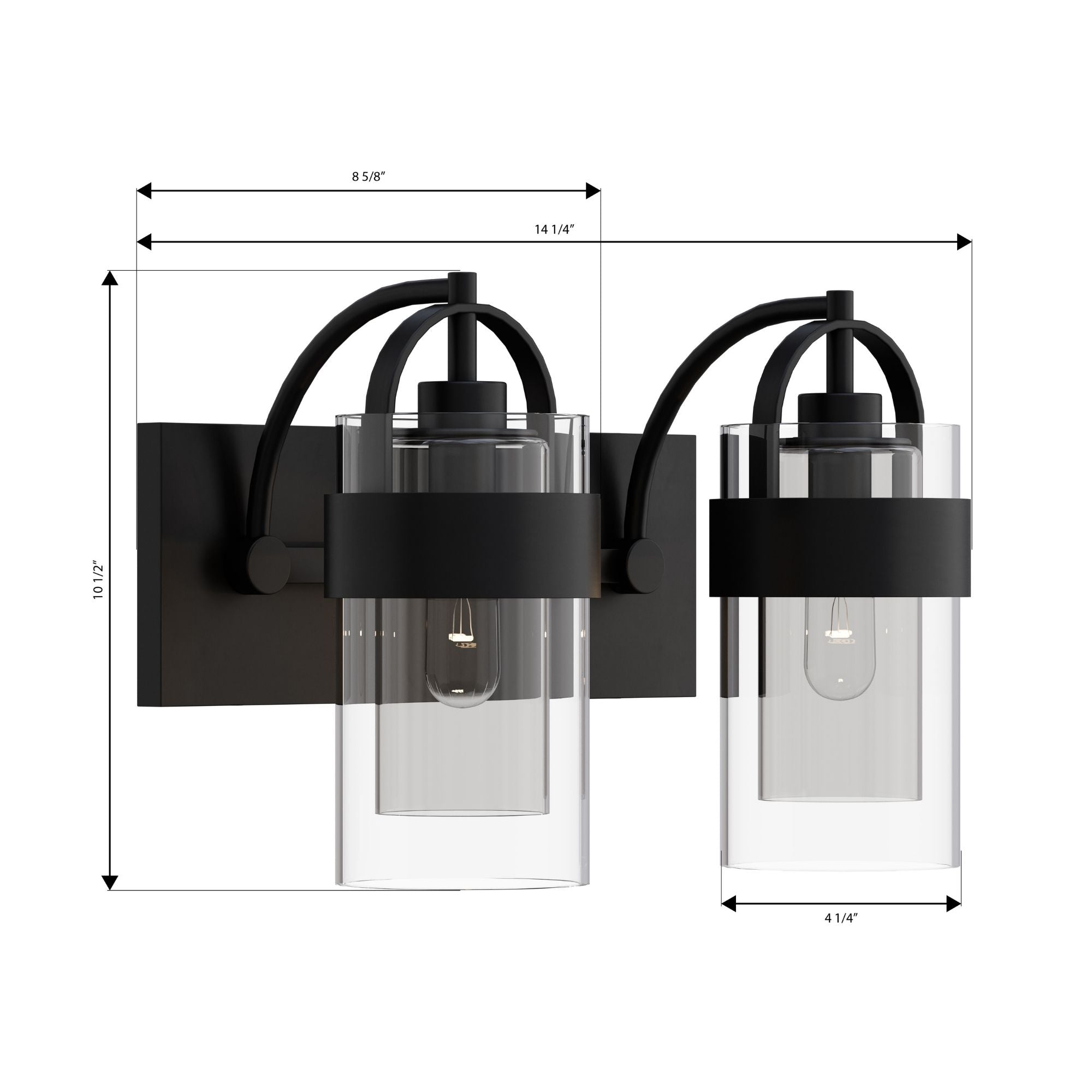 Minka-Lavery Ravik 14.25 in. 2-Light Vanity, Dark Matte Black with Clear and Grey Glass Cylinder