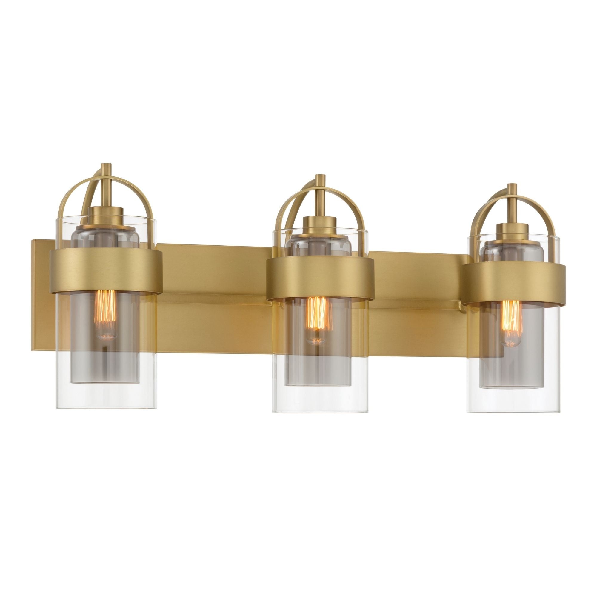 Minka-Lavery Ravik 24 in. 3-Light Vanity, Legacy Brass with Clear and Grey Cylinder Glass