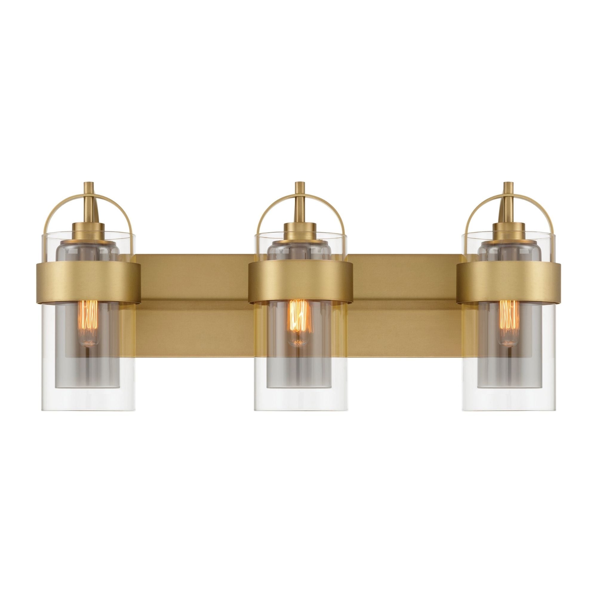 Minka-Lavery Ravik 24 in. 3-Light Vanity, Legacy Brass with Clear and Grey Cylinder Glass