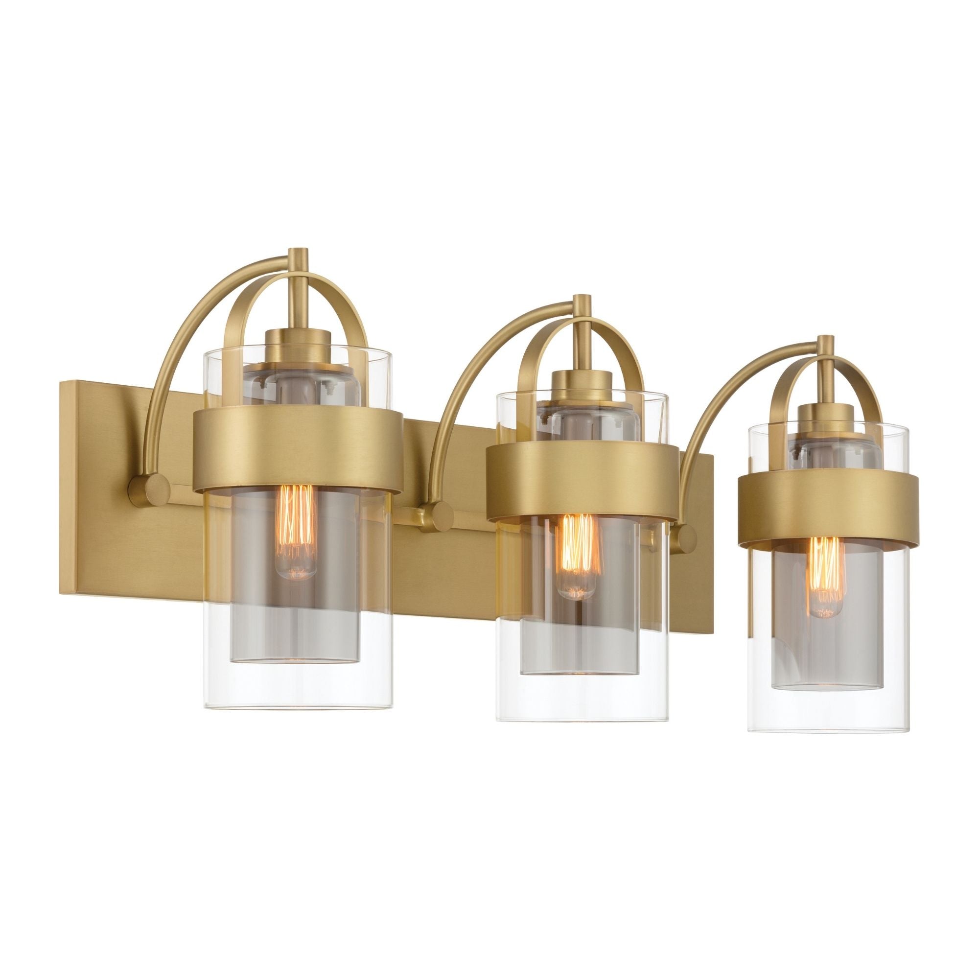 Minka-Lavery Ravik 24 in. 3-Light Vanity, Legacy Brass with Clear and Grey Cylinder Glass