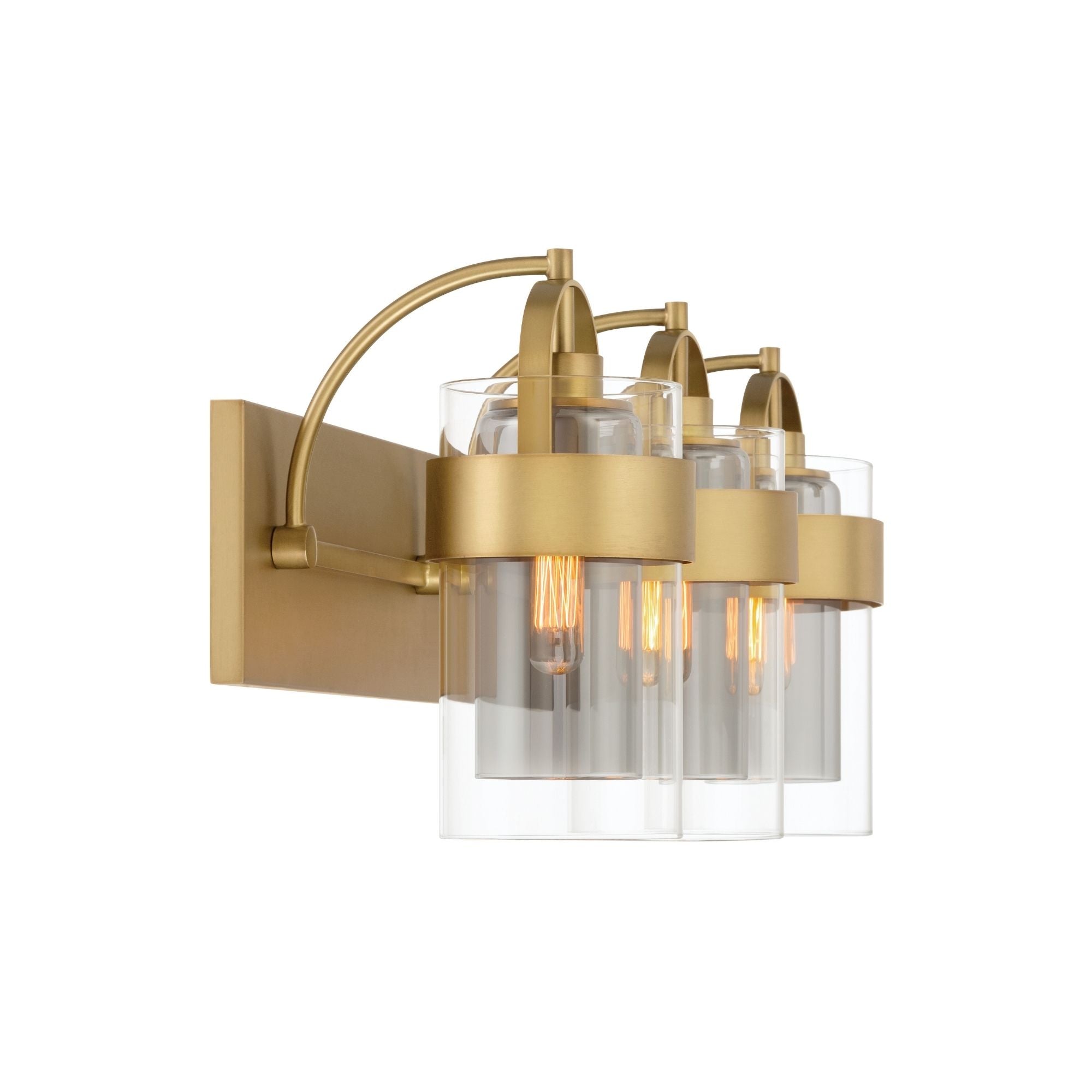 Minka-Lavery Ravik 24 in. 3-Light Vanity, Legacy Brass with Clear and Grey Cylinder Glass