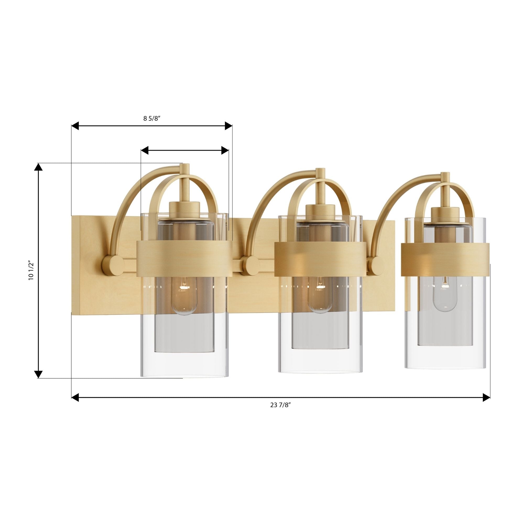 Minka-Lavery Ravik 24 in. 3-Light Vanity, Legacy Brass with Clear and Grey Cylinder Glass