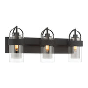 Minka-Lavery Ravik 24 in. 3-Light Vanity, Dark Matte Black with Clear and Grey Glass Cylinder
