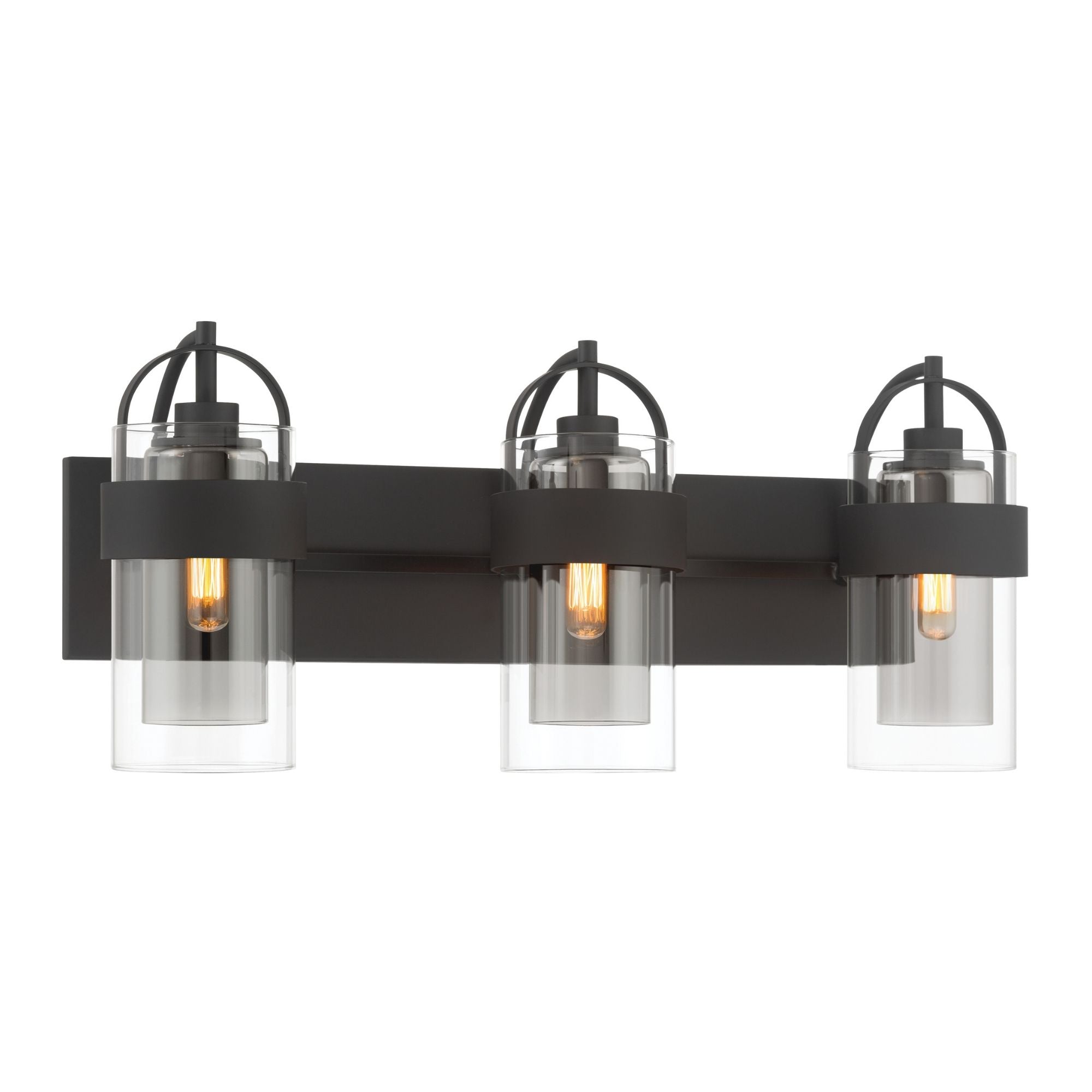 Minka-Lavery Ravik 24 in. 3-Light Vanity, Dark Matte Black with Clear and Grey Glass Cylinder