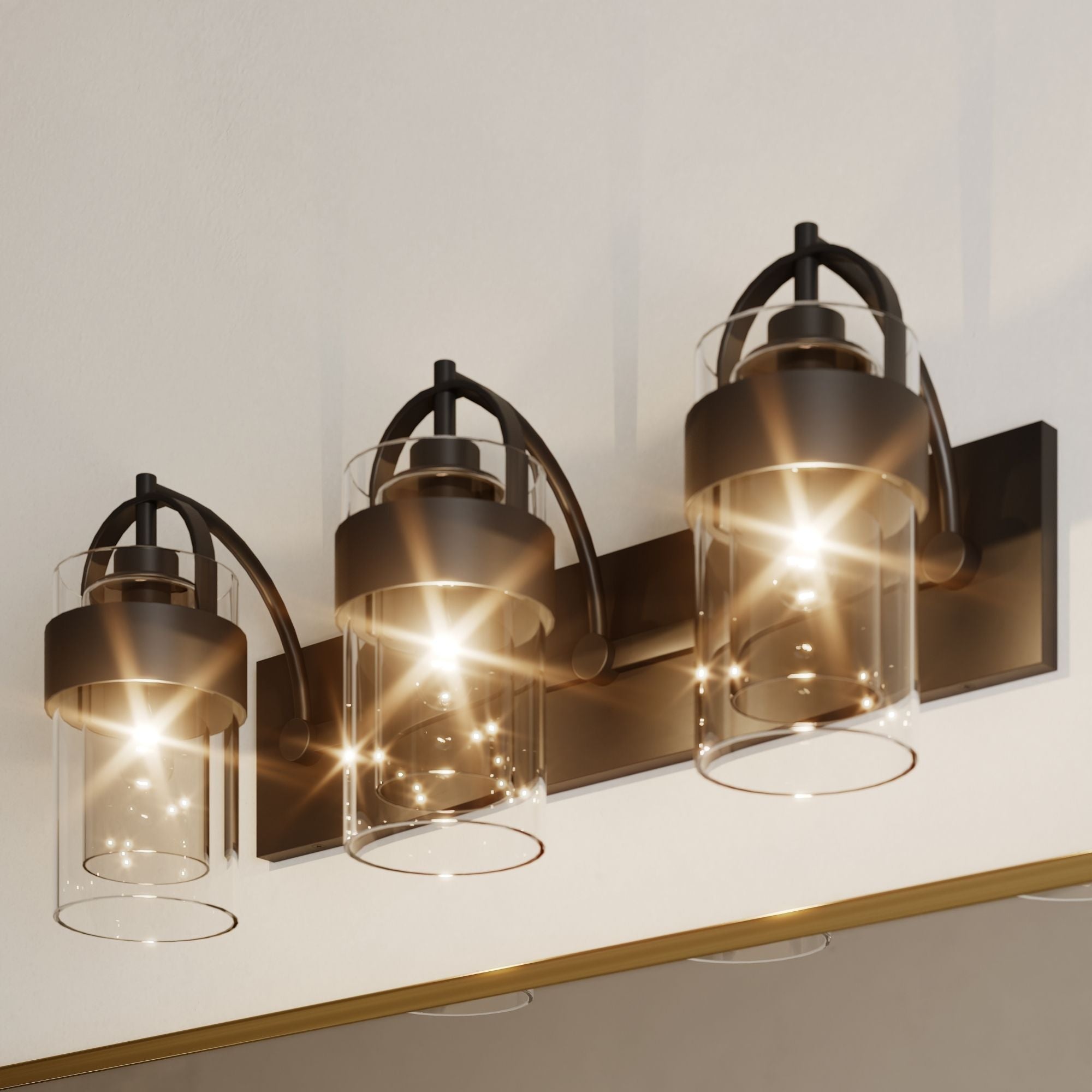 Minka-Lavery Ravik 24 in. 3-Light Vanity, Dark Matte Black with Clear and Grey Glass Cylinder