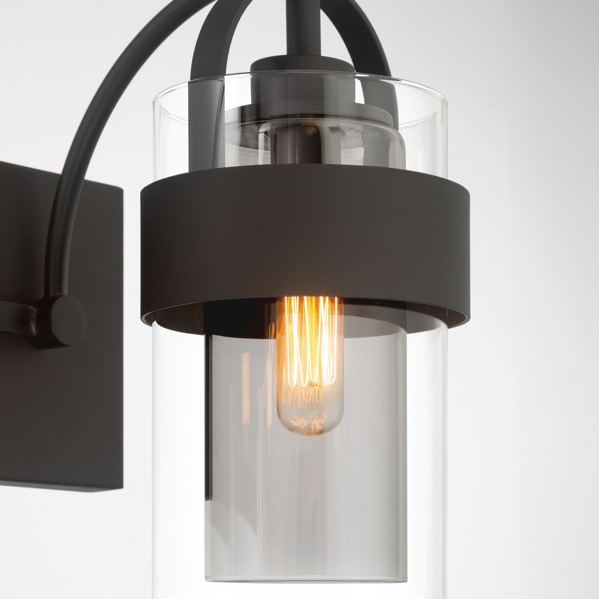 Minka-Lavery Ravik 24 in. 3-Light Vanity, Dark Matte Black with Clear and Grey Glass Cylinder