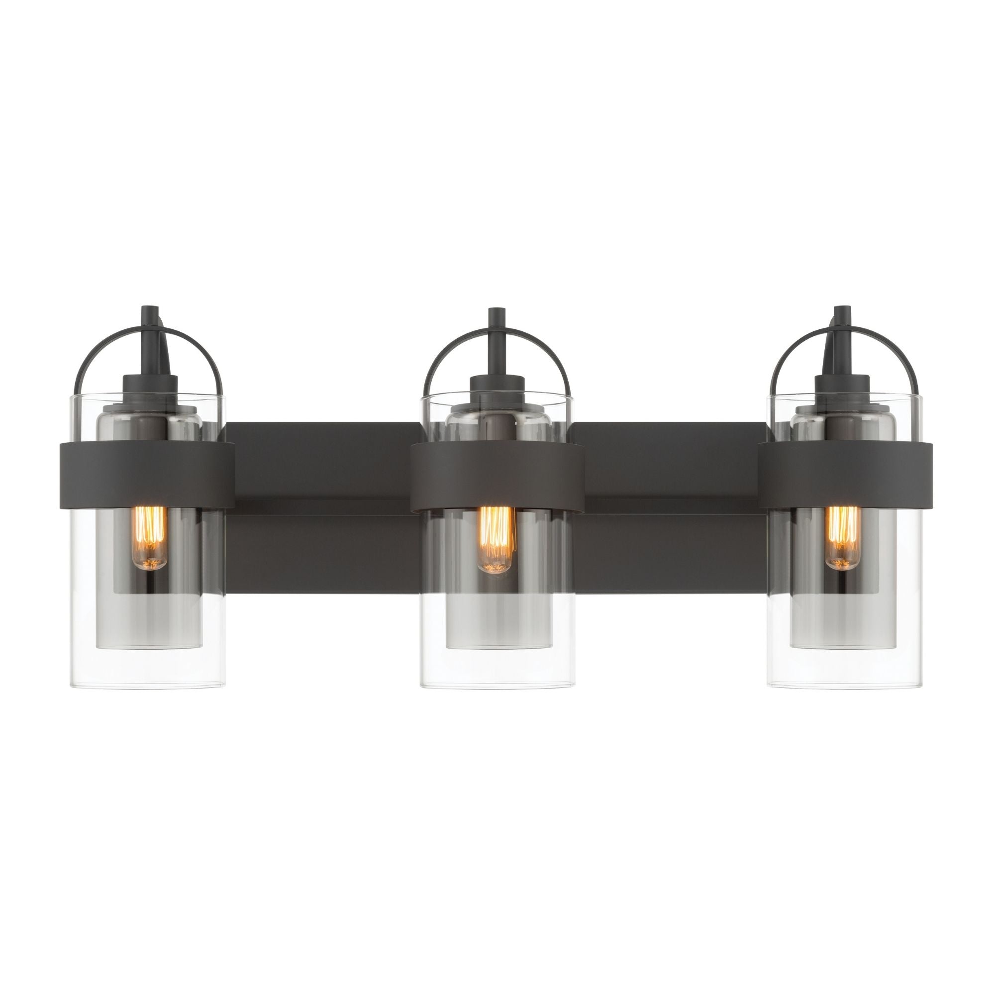 Minka-Lavery Ravik 24 in. 3-Light Vanity, Dark Matte Black with Clear and Grey Glass Cylinder