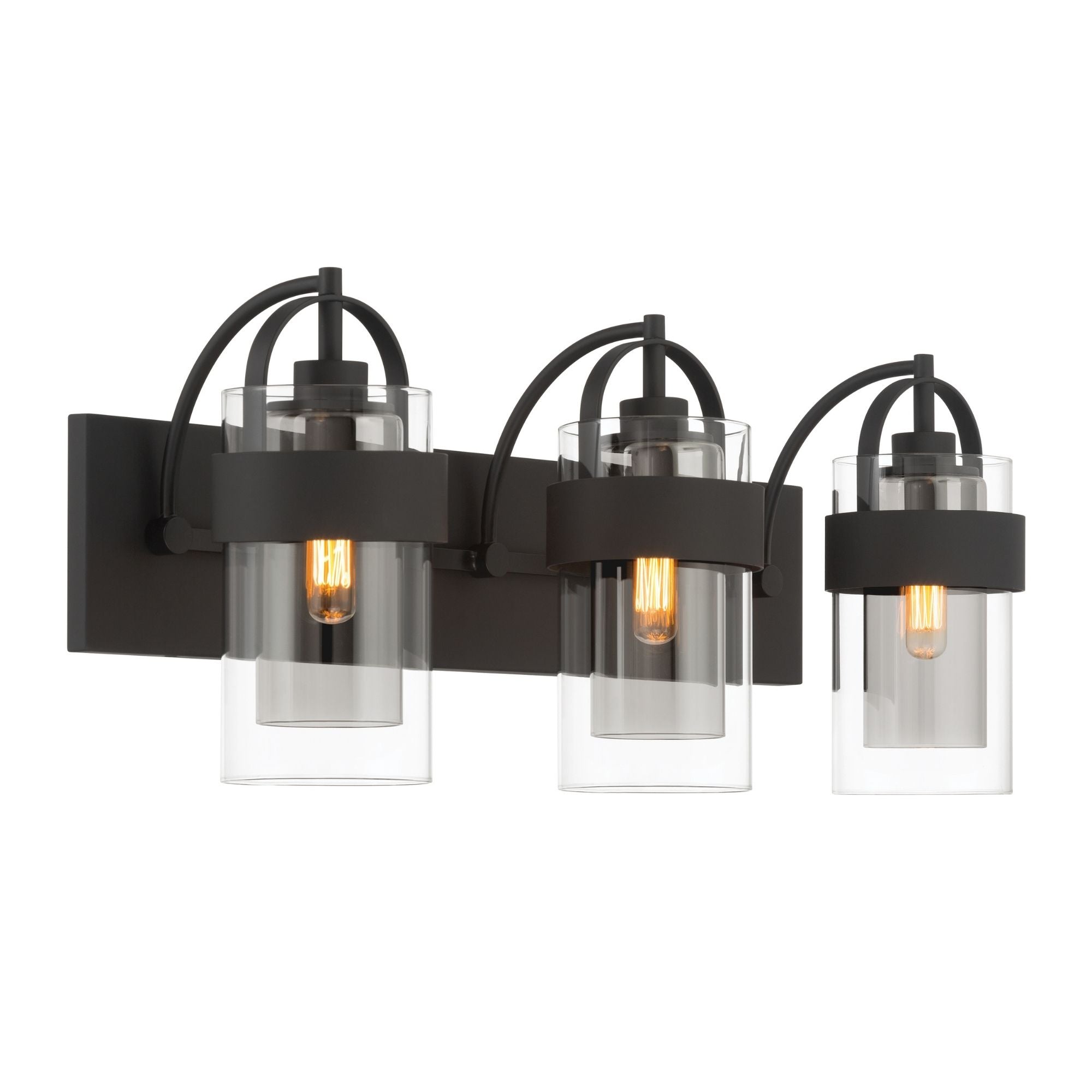 Minka-Lavery Ravik 24 in. 3-Light Vanity, Dark Matte Black with Clear and Grey Glass Cylinder