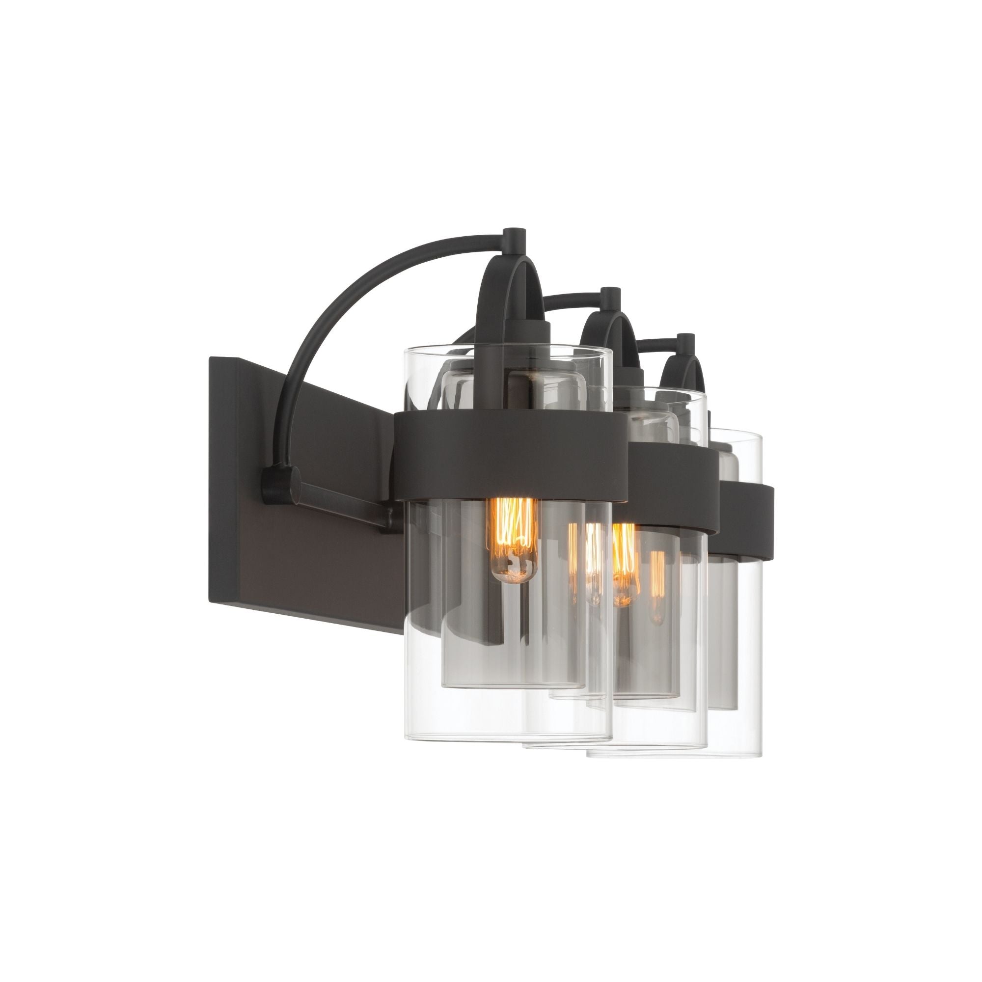 Minka-Lavery Ravik 24 in. 3-Light Vanity, Dark Matte Black with Clear and Grey Glass Cylinder