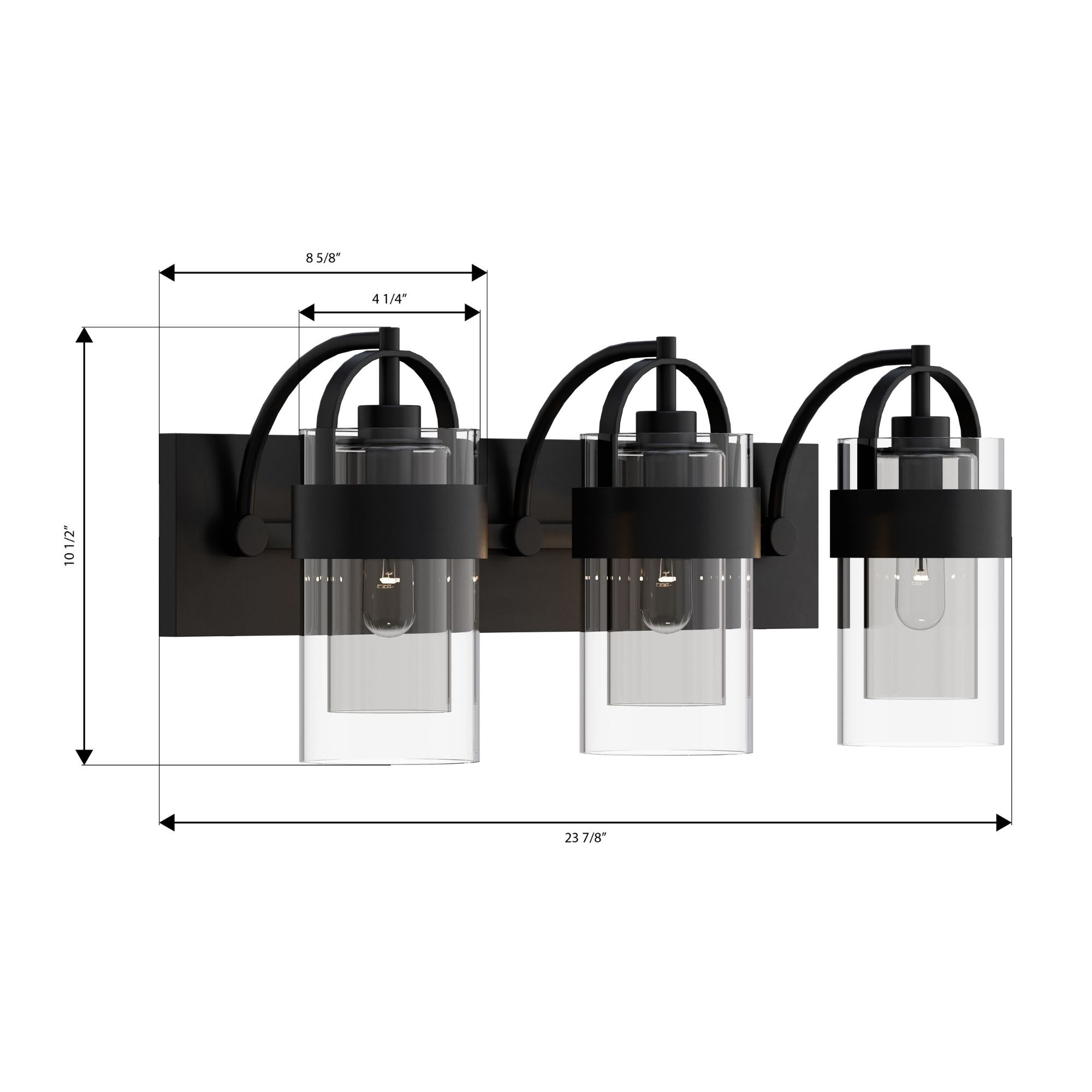 Minka-Lavery Ravik 24 in. 3-Light Vanity, Dark Matte Black with Clear and Grey Glass Cylinder