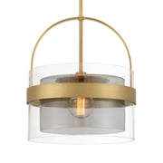 Minka-Lavery Ravik 15.5 in. Semi-Flush Mount, Legacy Brass with Clear and Grey Drum Glass