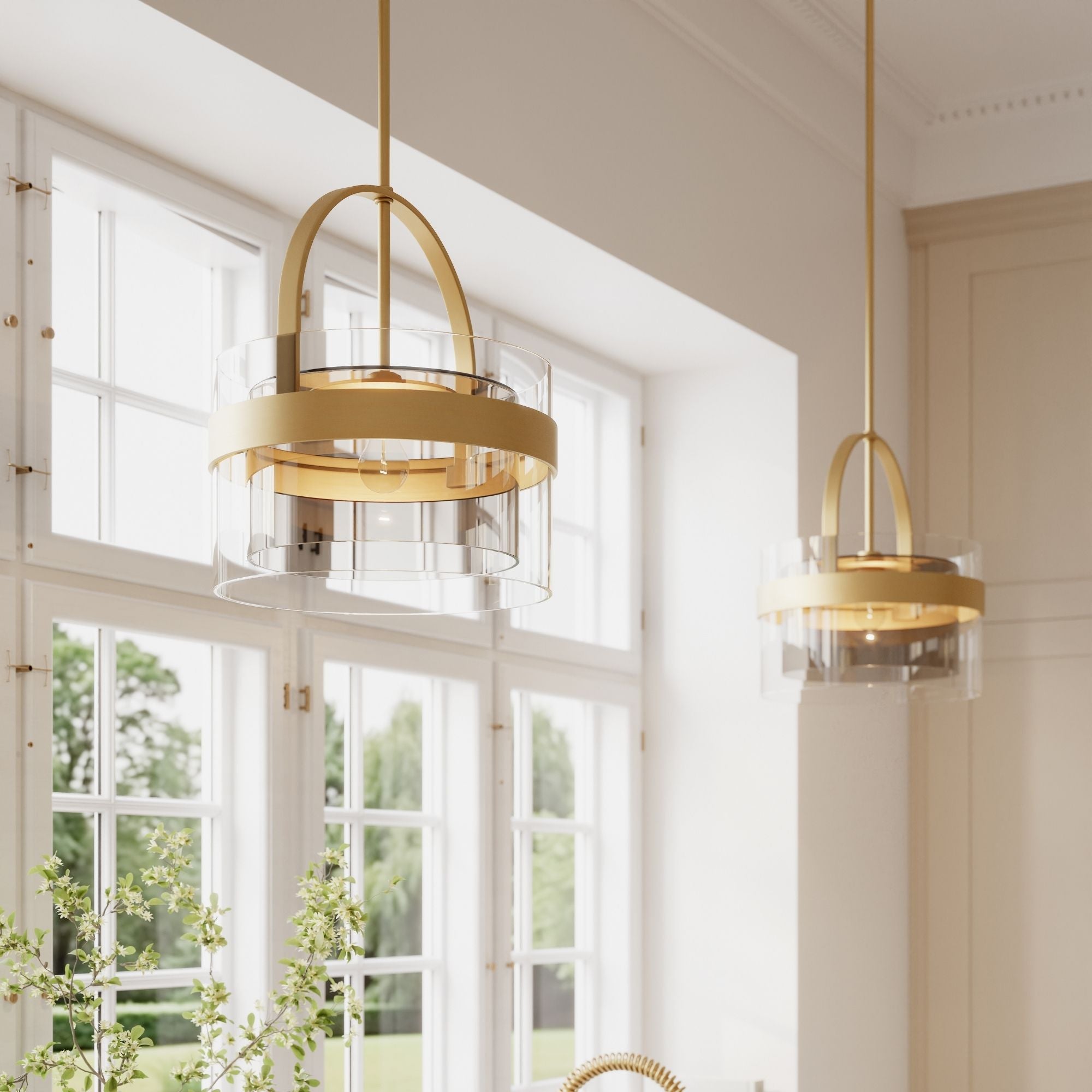 Minka-Lavery Ravik 15.5 in. Semi-Flush Mount, Legacy Brass with Clear and Grey Drum Glass
