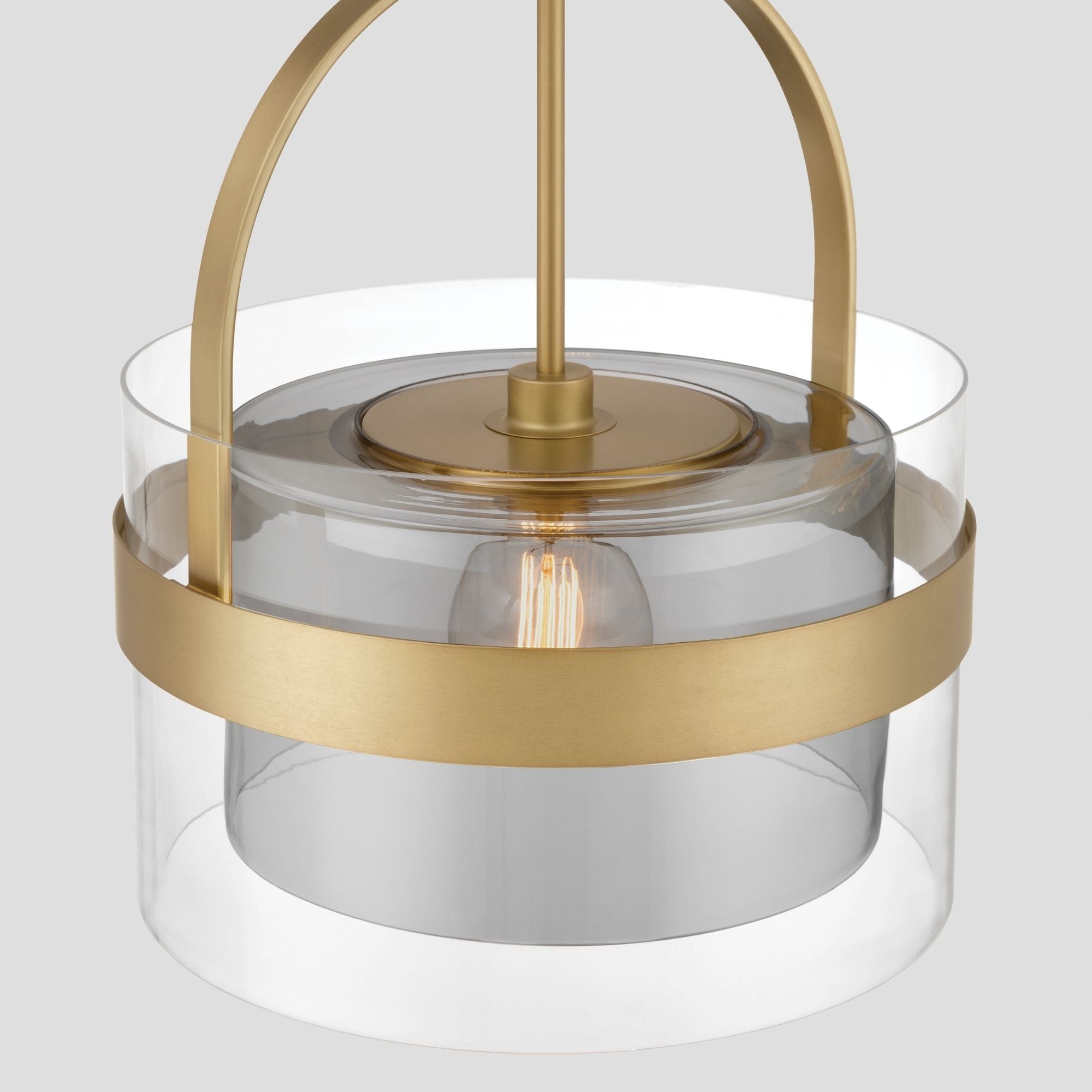 Minka-Lavery Ravik 15.5 in. Semi-Flush Mount, Legacy Brass with Clear and Grey Drum Glass