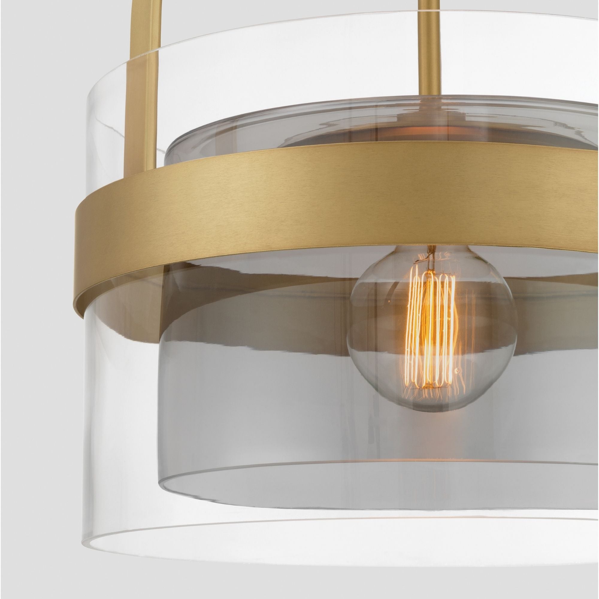 Minka-Lavery Ravik 15.5 in. Semi-Flush Mount, Legacy Brass with Clear and Grey Drum Glass