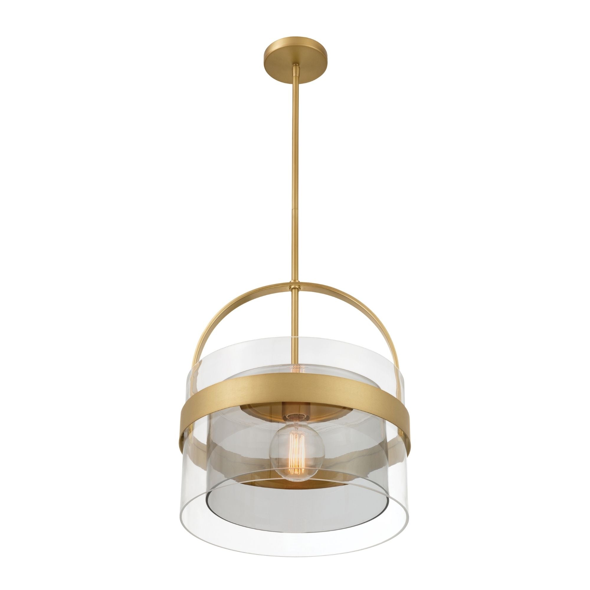 Minka-Lavery Ravik 15.5 in. Semi-Flush Mount, Legacy Brass with Clear and Grey Drum Glass