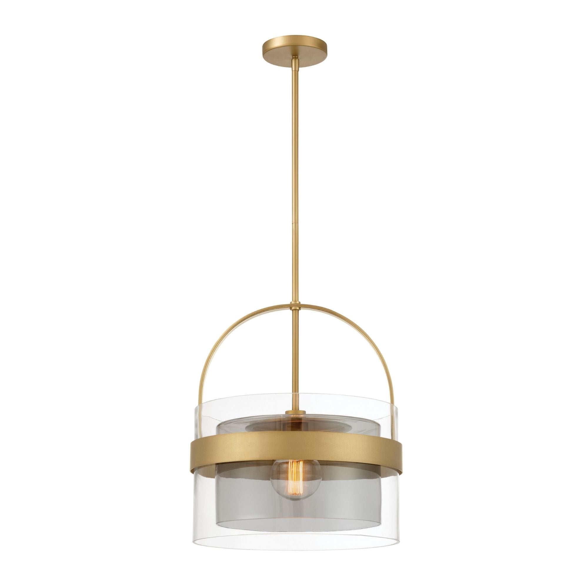 Minka-Lavery Ravik 15.5 in. Semi-Flush Mount, Legacy Brass with Clear and Grey Drum Glass