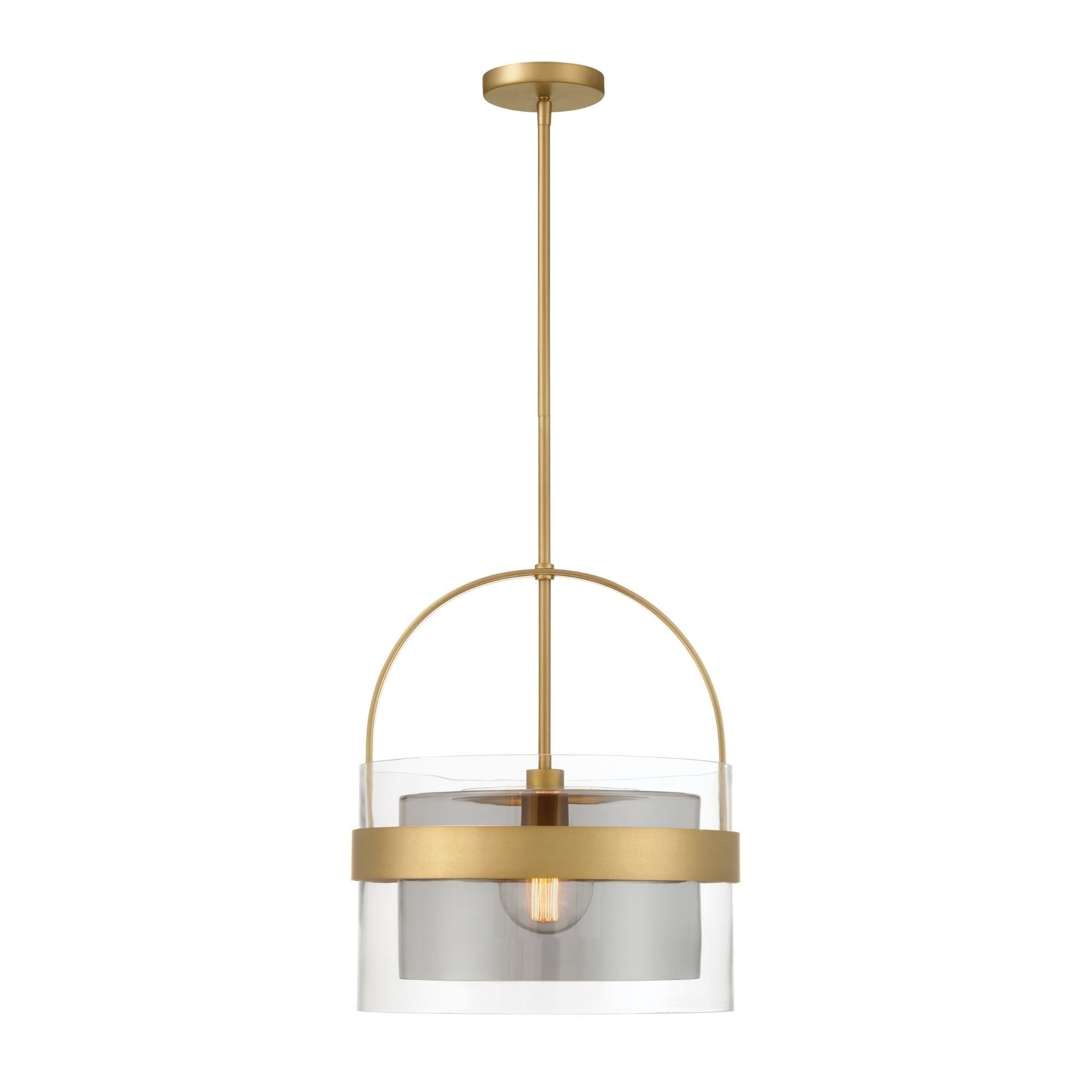 Minka-Lavery Ravik 15.5 in. Semi-Flush Mount, Legacy Brass with Clear and Grey Drum Glass