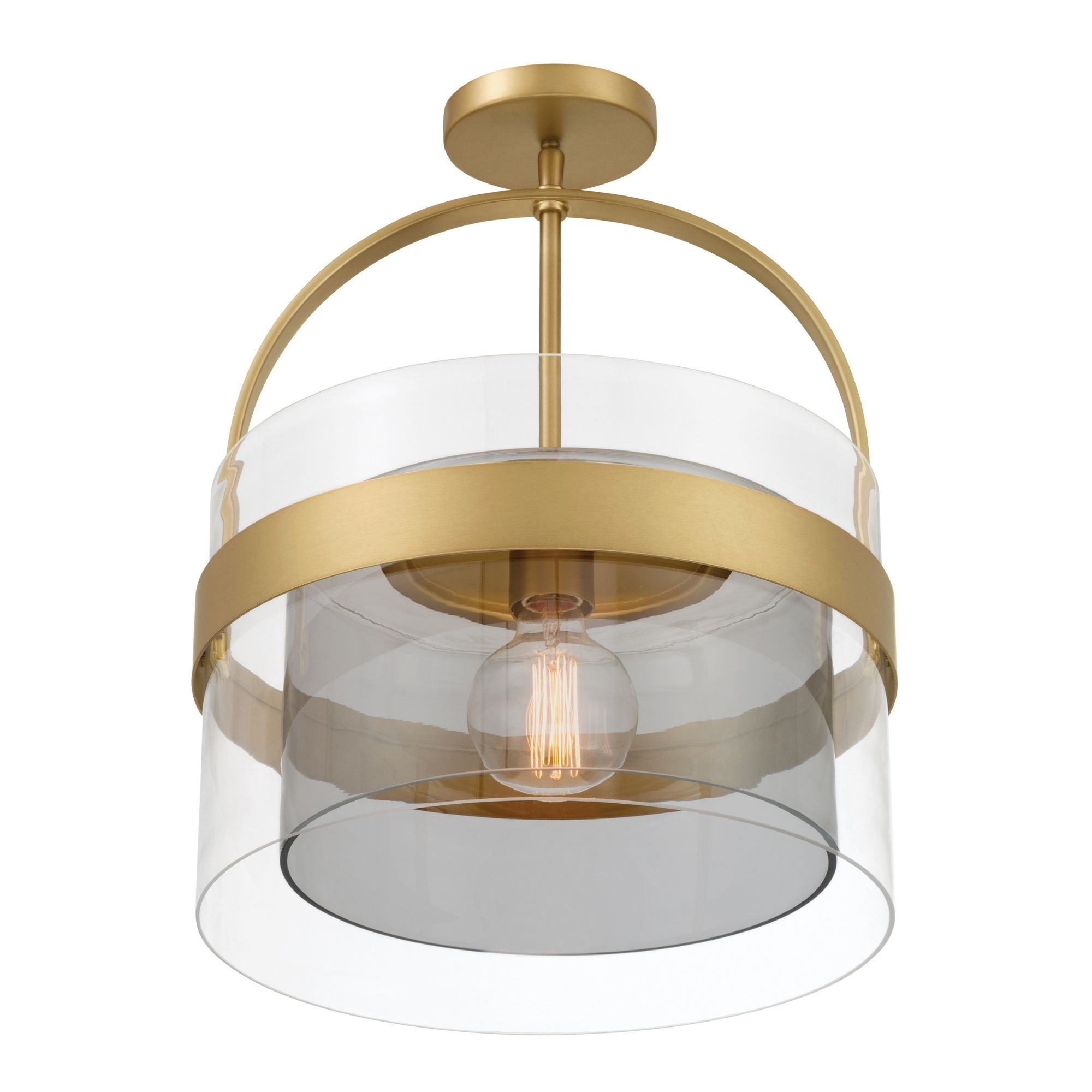 Minka-Lavery Ravik 15.5 in. Semi-Flush Mount, Legacy Brass with Clear and Grey Drum Glass