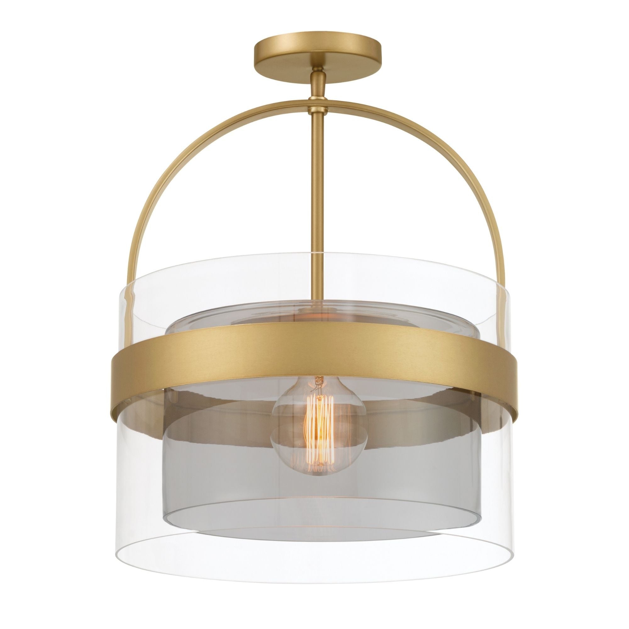 Minka-Lavery Ravik 15.5 in. Semi-Flush Mount, Legacy Brass with Clear and Grey Drum Glass